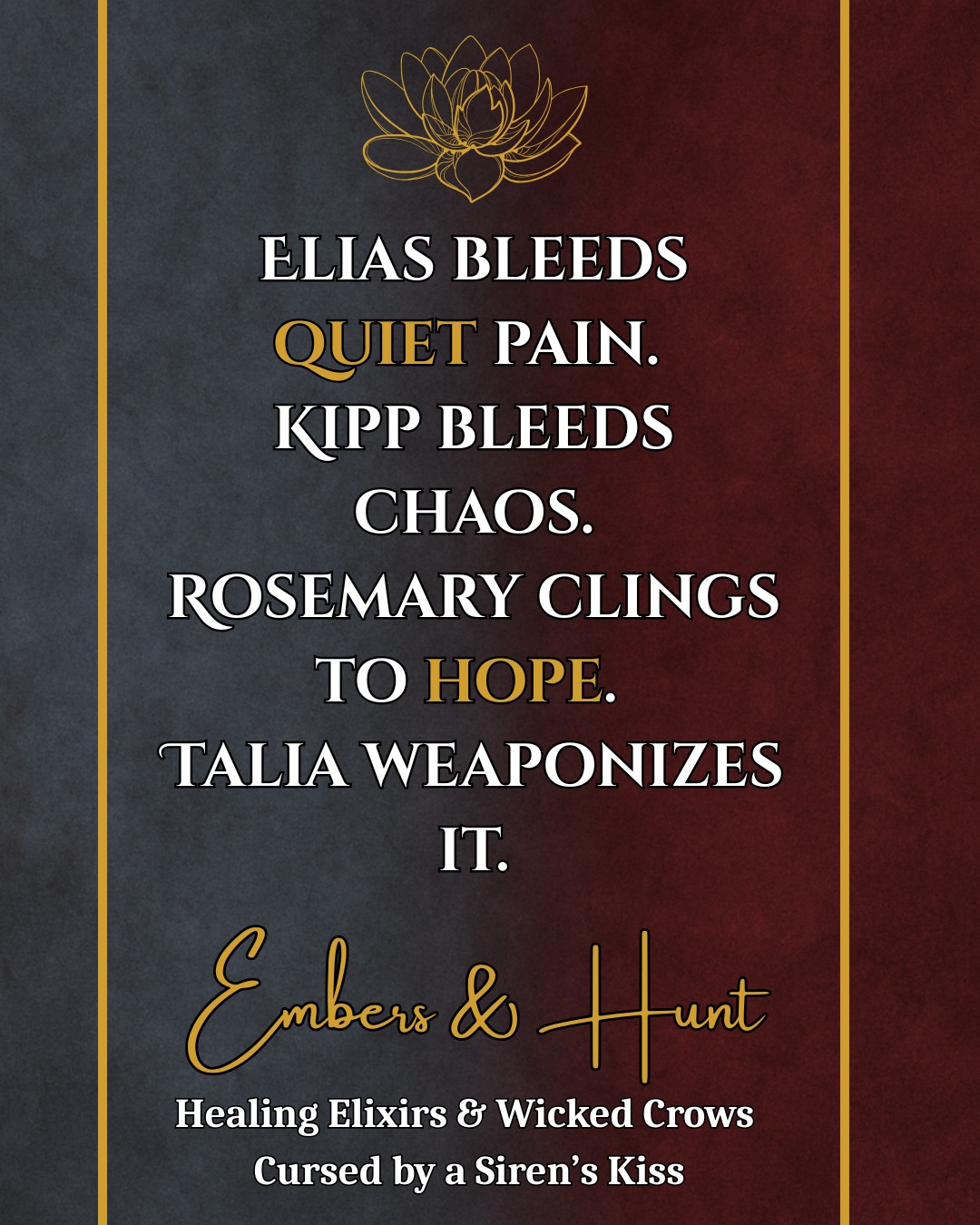 Elias. Kipp. Rosemary. Talia.
Pain. Chaos. Hope. A weapon.
Which fate would you choose?
#darkromantasy #bookstagramcommunity #morallygreycharacters