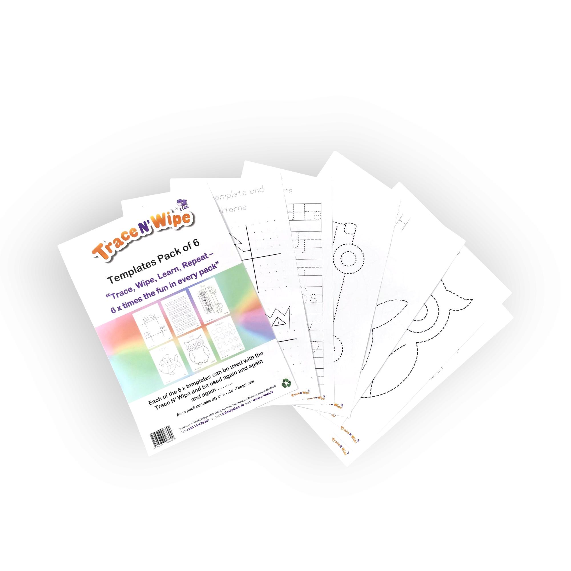 Trace N Wipe pre-printed lesson templates now available in a pack of 6. available at www.e-lam.ie and also www.tracenwipe.com