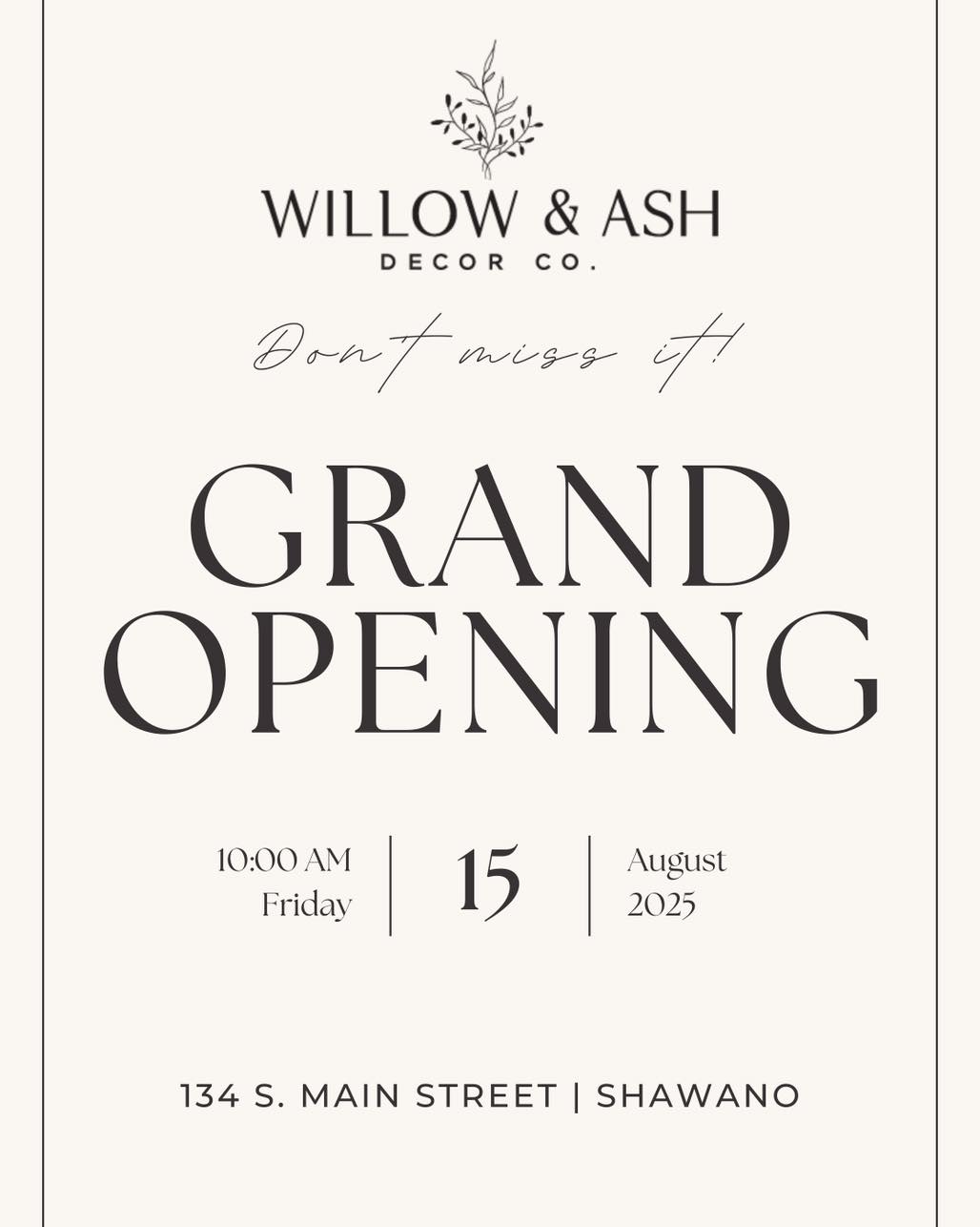 🎉 We’re Moving In… and Opening Our Doors! 🎉
It’s almost time! This Friday, 10am–5pm, we’ll officially be open at our new downtown Main Street location! 🏠✨
To celebrate our Grand Opening this Friday & Saturday, every purchase gets to Spin the Wheel for a chance to score 5%–30% OFF at checkout. 🛍️🎯
📍 New Address: 134 S. Main Street, Shawano, WI
🗓️ Friday: 10am–5pm | Saturday: 10am–4pm
Please note – the photography studio is still getting a little love and will open soon, but the shop is ready for you and full of beautiful finds for your home and gift giving.
Come say hi, check out the new space, and help us make our first weekend downtown one to remember! 💛