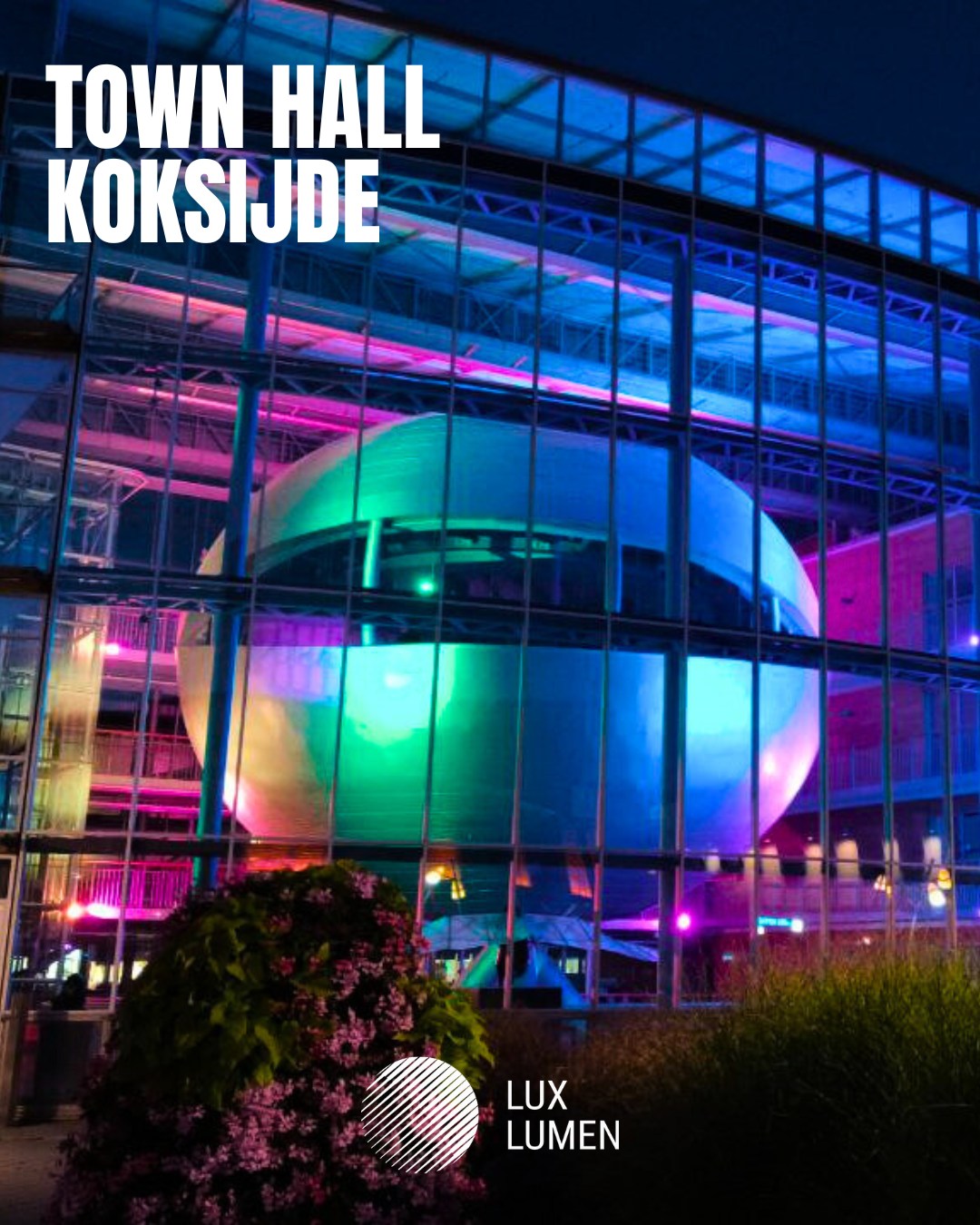 The striking, metal-clad sphere at the heart of Koksijde’s unique town hall now comes to life with dynamic, energy-efficient LED lighting. With 12 SquareEye fixtures powered by a Pharos controller and individual Mini I drivers, the building’s signature feature can transform its look at the touch of a button—seamlessly adapting colors and animations to reflect seasonal moods, events, or local celebrations.
Client: Gemeente Koksijde @koksijde_oostduinkerke