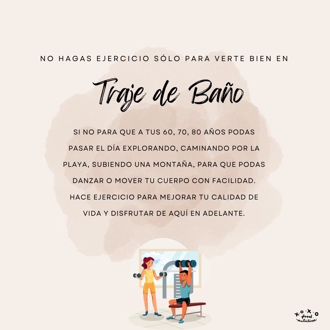 No hagas ejercicio sólo para verte bien en traje de baño si no para que a tus 60, 70, 80 años podas pasar el día explorando, caminando por la playa, subiendo una montaña, para que podas danzar o mover tu cuerpo con facilidad.
Hace ejercicio para mejorar tu calidad de vida y disfrutar de aquí en adelante. #ejercicio #salud #nutricion #trajedebaño #caminar #xoxofoodnutrition