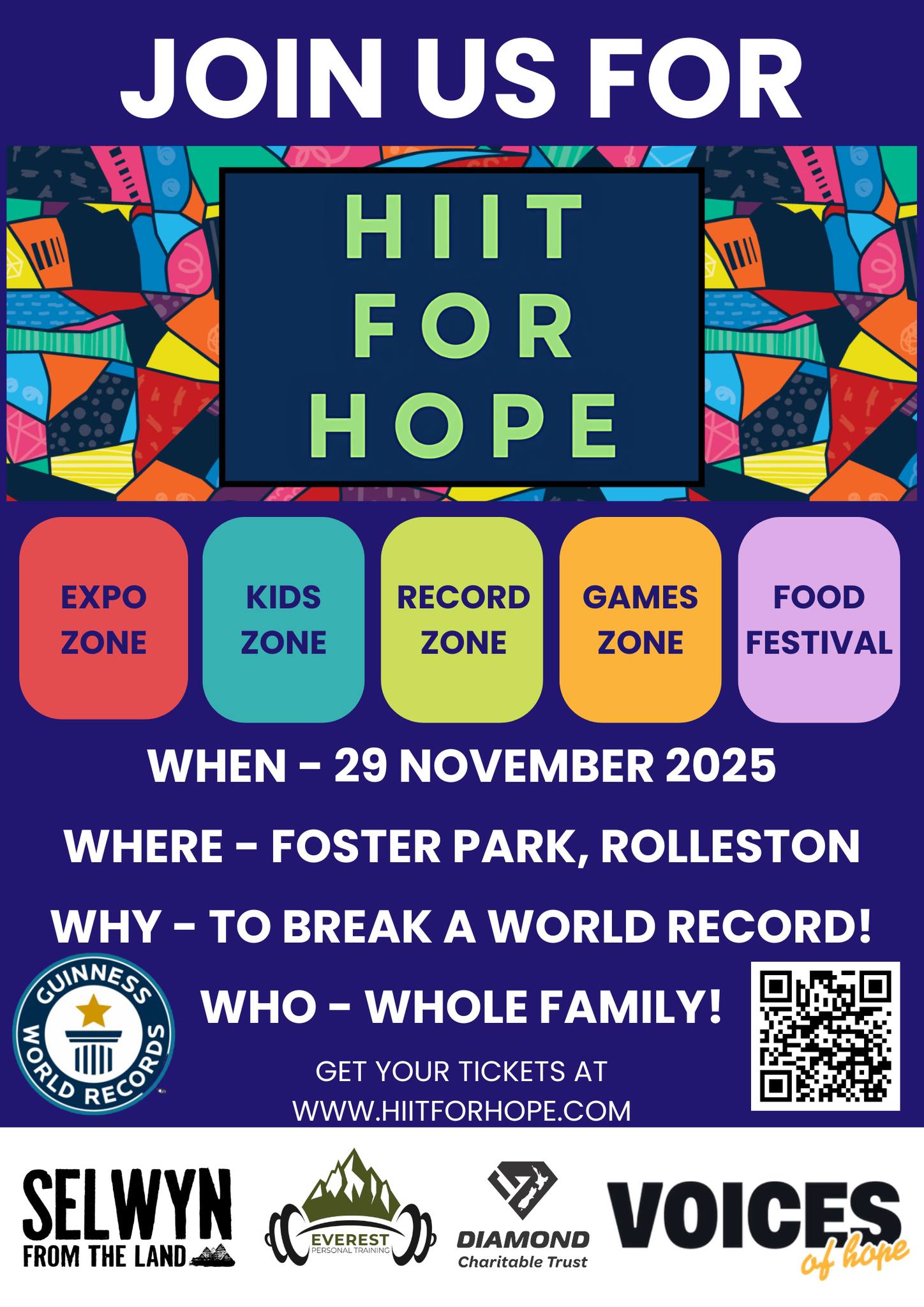 I’ve been helping Jared with @hiit.for.hope behind the scenes!
Join us for a fun-filled family day at Foster Park, Rolleston on Saturday 29th November – all while supporting Voices for Hope!
We’re aiming for 7,000 people to come together to smash a Guinness World Record, and we want YOU to be part of it! 🌟
🎟 Early Bird Tickets – just $15! Get in quick before they go up to $20.
Bring your family, bring your friends, and let’s make history together. Don’t miss out on this incredible day of fun, community, and record-breaking excitement!
📍 Foster Park, Rolleston
📅 Saturday 29th November
🔗 Link in bio