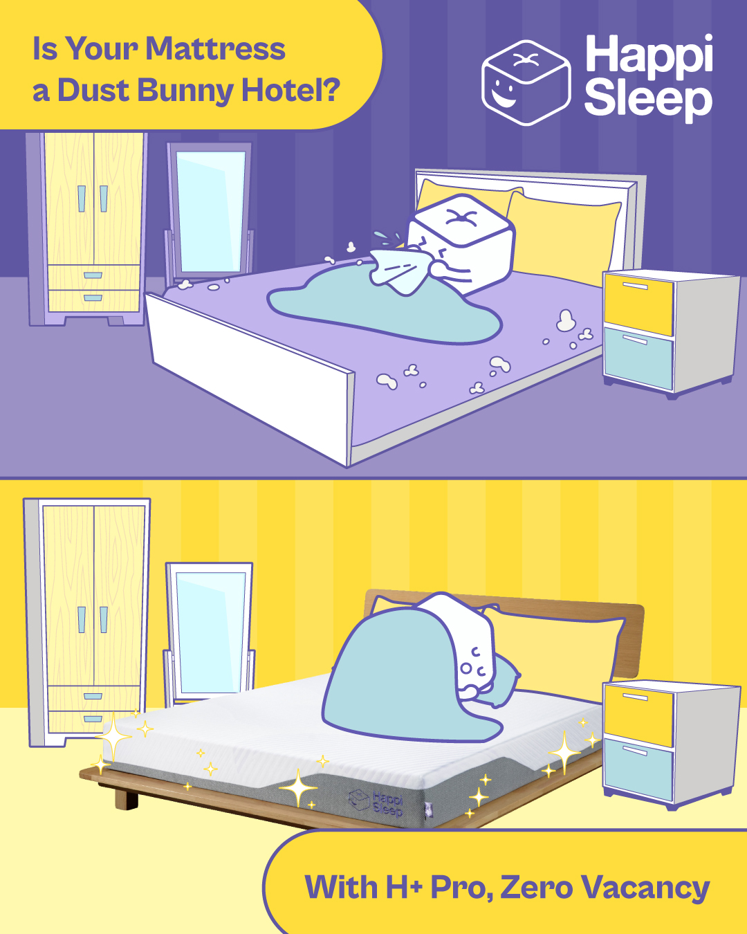 Achoo! 🤧 If your mattress could talk, it might confess it’s hosting more “guests” than you’d like. 🐇🛏️
The H+ Pro Mattress says NOPE — no uninvited squatters here. Eviction notice served. H+ Pro’s got the wash-and-go cover, so you can keep your sleep space spotless anytime. ✨
Because your bed should only host you (and maybe your cat). 🐾
#HappiSleep #DreamWithUs
