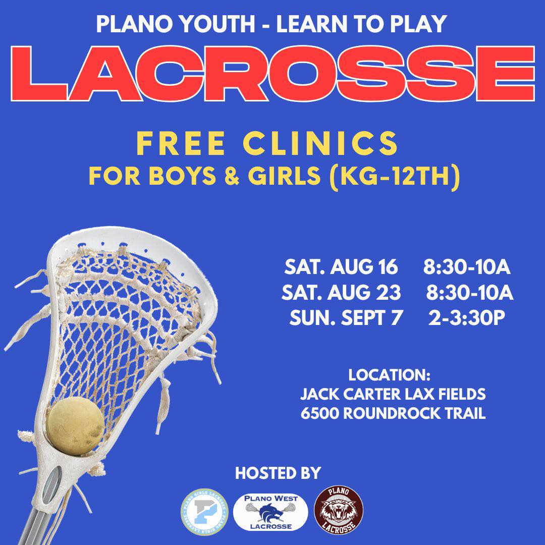 🥍 LEARN TO PLAY LACROSSE Days 🥍
Excited to partner with Plano West Lacrosse and Plano Lacrosse for three great clinics! Bring your water, bring a friend, and get ready for some lacrosse fun! 🥍
🗓️ Saturday, August 16th & August 23rd
📍 Jack Carter Fields
⏰ 8-10AM
🗓️ Sunday, September 7th
📍 Jack Carter Fields
⏰ 2-3:30PM
Visit the Facebook event page for more and link in bio! Sign up today!
#planogirlslax #laxlife #letsgo #planotx #trylax #FreeLacrosseClinic #GrowTheGame #YouthLacrosse