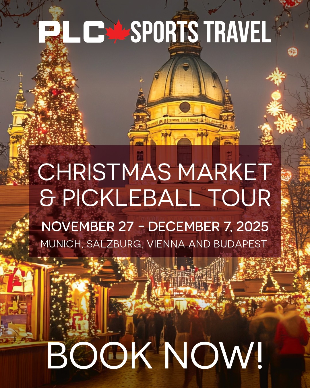 🎄✨ CHRISTMAS MARKETS & PICKLEBALL TOUR ✨🎄 Nov 27 - Dec 7
Play pickleball in MUNICH, VIENNA & BUDAPEST while exploring Europe's most magical Christmas markets! 🏓🎅
✅ Open play with locals ✅ Tournaments in 3 cities
✅ Best Christmas markets in Europe ✅ Guests welcome!
⚠️ LIMITED: Only 20 spots available - FIRST COME, FIRST SERVED!
Book now 👉 www.pickleballtours.ca
#pickleball #pickleballlife #christmasmarkets #europe #pickleballtours #munich #vienna #budapest #pickleballtournament #travelwithus #limitedspots #bookingopen