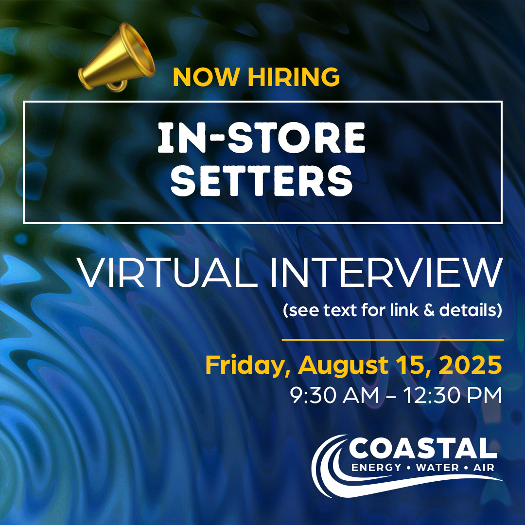 🚨 We’re Hiring In-Store Setters! 🚨
Coastal Energy Water & Air is looking for friendly, outgoing team members to join our Pompano Beach, FL location!
📅 Virtual Interview Event
📍 Hosted on Indeed
🗓 Friday, August 15, 2025
⏰ 9:30 AM – 12:30 PM
✨ Why Join Us?
✔ Hourly pay + bonuses
✔ Flexible scheduling
✔ Training provided
📲 Reserve your interview spot today!
Apply & sign up here: https://www.indeed.com/viewjob?jk=8ef83c7235c3f95e&from=shareddesktop_copy
#Hiring #JobFair #InStoreSetter #PompanoBeachJobs #JoinOurTeam #CoastalEWA #VirtualInterview #NowHiring