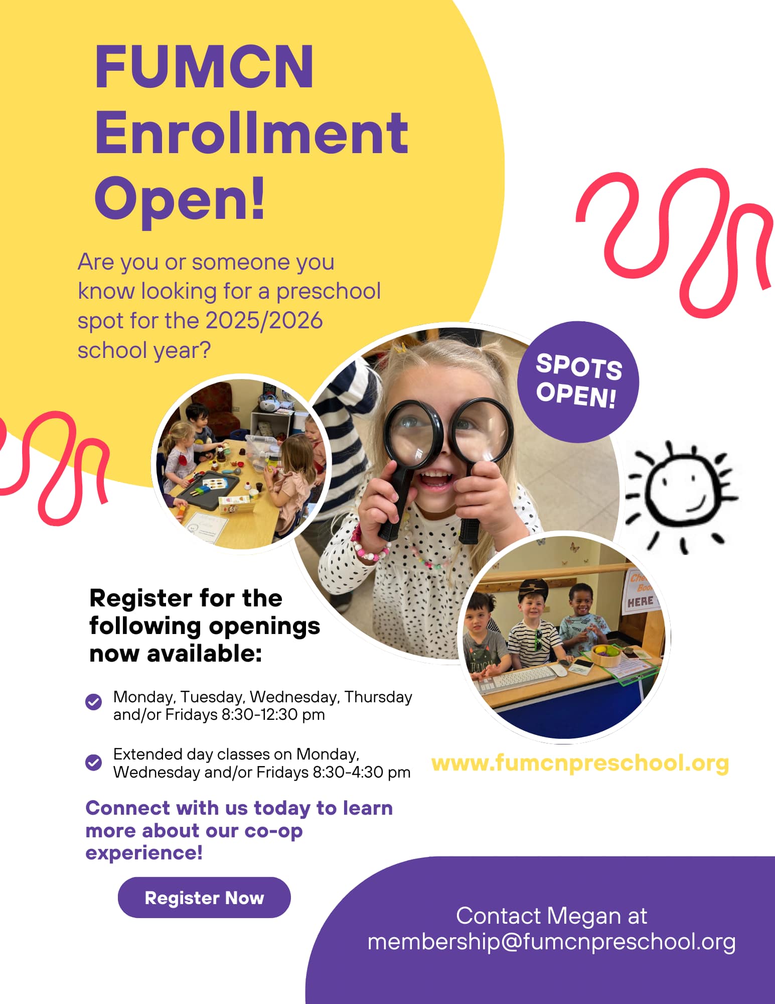 Are you or someone you know still looking for a place for your preschooler to attend this school year? Visit our website today to learn more about the opportunities FUMCN offers for your child AND you!