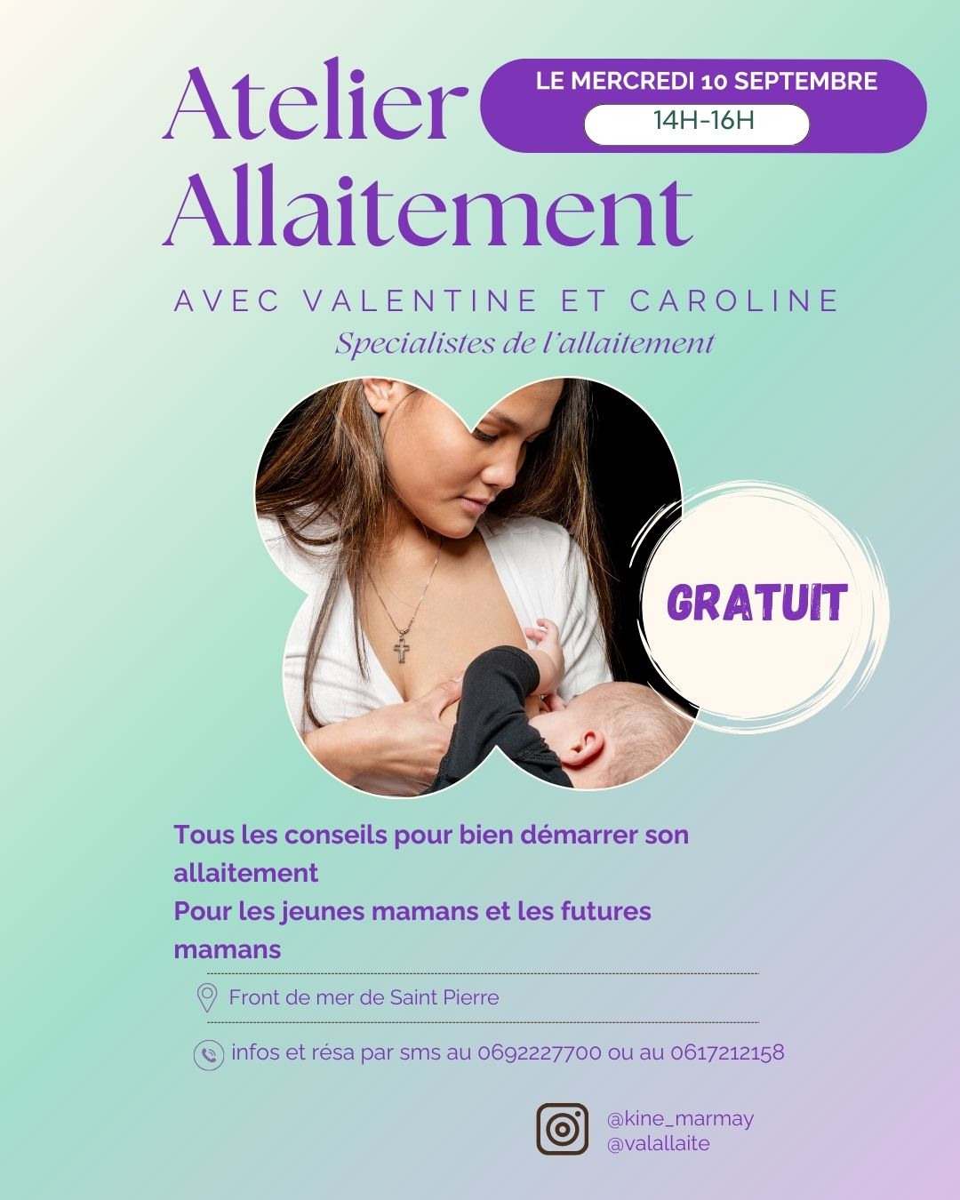 Futures mamans, jeunes mamans, vous avez des questions sur l’allaitement ? Besoin de conseils ou simplement d’un moment d’échange et de soutien ?
Rejoignez-nous pour un atelier allaitement gratuit où nous aborderons :
🤱 Les bienfaits de l’allaitement et les mythes!
💡 Les positions d’allaitement et bonnes pratiques
❓ Réponses à toutes vos questions
💬 Un moment d’échange bienveillant
📅 Mercredi 10 Septembre
📍 Front de mer de Saint Pierre
⏰ de 14h a 16h
L’atelier est animé par Valentine, consultante en allaitement @valallaite , et Caroline, kinésithérapeute en allaitement maternel kinésithérapeute pédiatrique et ostéopathe @kine_marmay et est ouvert à toutes, que vous soyez enceinte ou déjà maman.
✨ Inscription gratuite mais places limitées ! Réservez vite la vôtre via le lien en bio (Hopp/ Réserver un atelier), ou en DM!
Taguez une future maman qui pourrait être intéressée ! 💛
#Allaitement #Maternité #AtelierGratuit #consultationallaitement #kinésithérapieenallaitementmaternel #SantéMamanBébé #bbausein #kine_marmay #AllaitementMaternel #lienmereenfant #parentalitebienveillante #ibclc #kine_allaitement_maternel #santébébé #bebe2025 #maman974 #saintpierre974 #conseilbebe #pédiatrie #preventionbebe #kinespecialisée #kine974 #parentalité #iledelareunion #bebe974 #accompagnementallaitement #grossesse2025 #allaitementdouloureux #KinéPérinatale
@valallaite