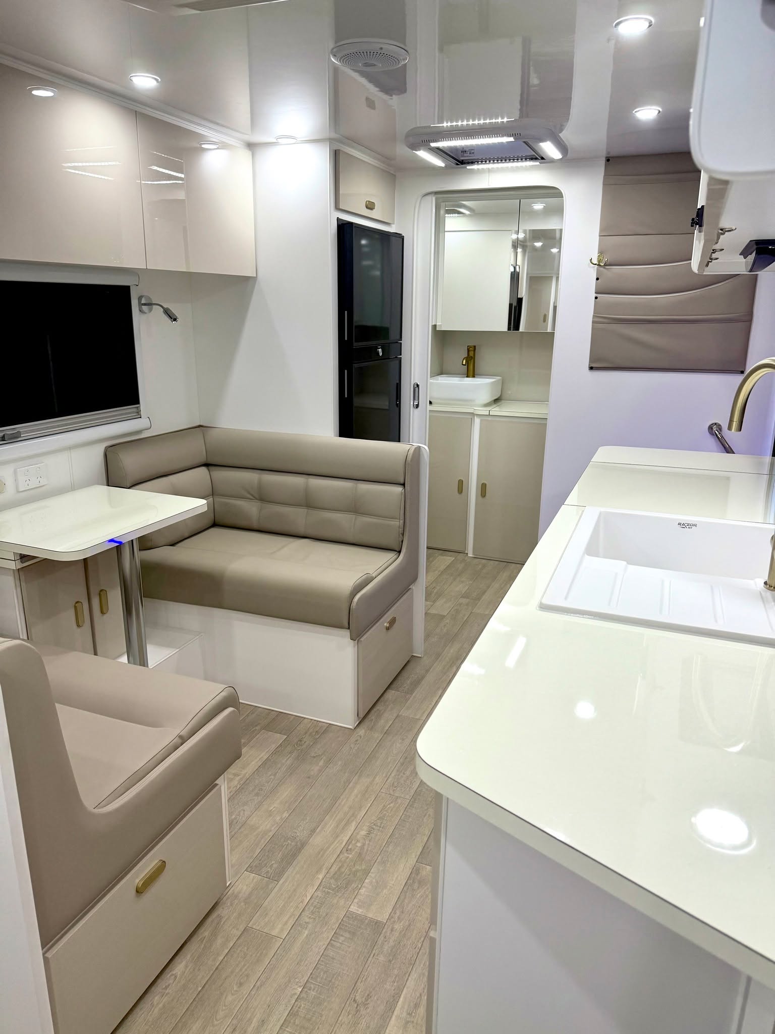 🌟 Step into luxury – wherever you roam! 🌟
Feast your eyes on the stunning interior of our 20.6ft Expedition XL Off Road – where rugged capability meets sophisticated design. ✨
This van is packed with luxury finishes including:
✔️ High-gloss cabinetry
✔️ Soft-touch leather upholstery
✔️ Elegant gold tapware
✔️ Seamless benchtops
✔️ Premium timber-look vinyl flooring
Whether you’re chasing the red dirt or hugging the coastline, you’ll be doing it in unmatched comfort and style.
💎 Built for adventure, finished for luxury.
📍 Ready to explore? Let the Expedition XL elevate your off-road experience!