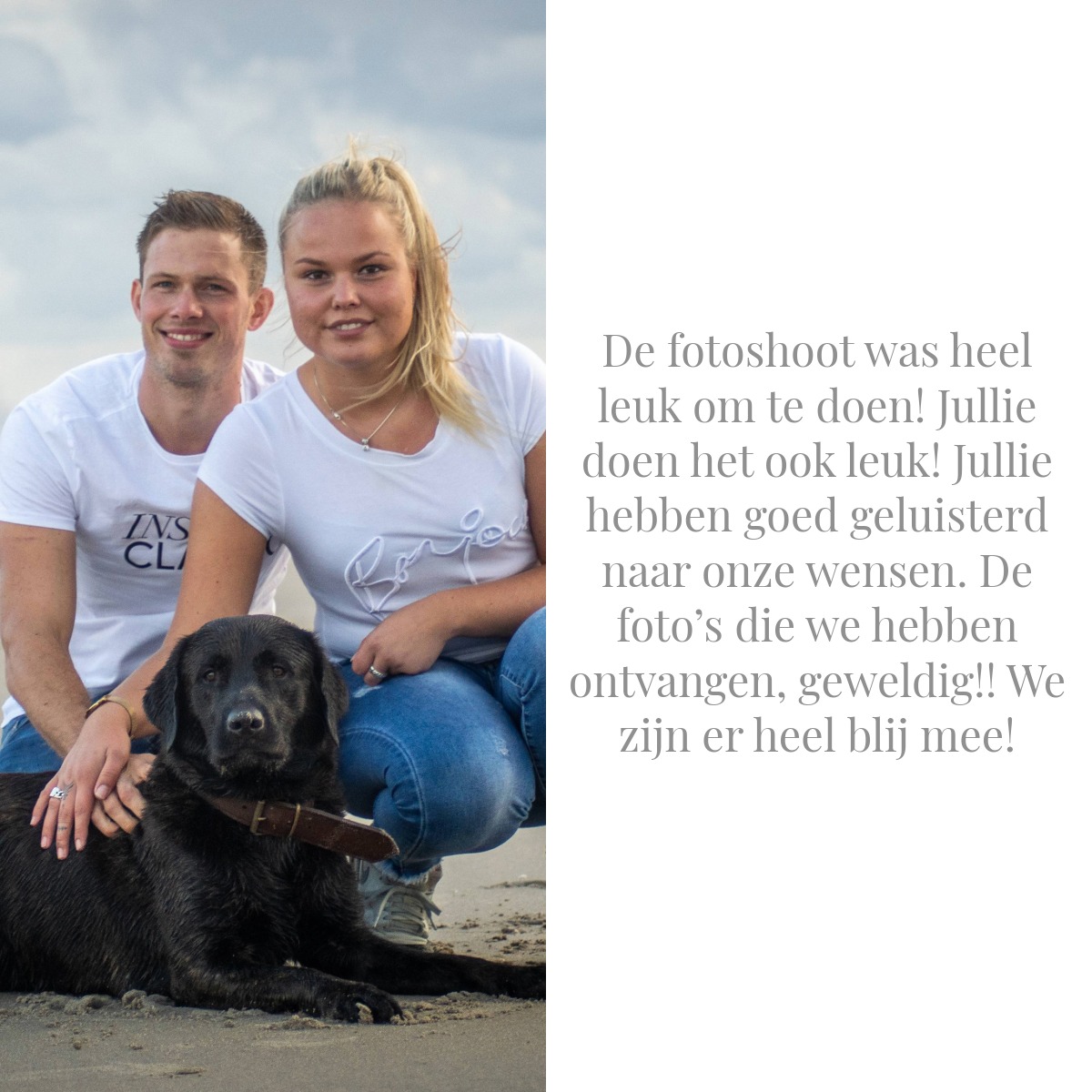 Wat een lieve woorden van dit stel (en hun trouwe viervoeter 🐾).
Wij vinden het belangrijk om écht te luisteren naar de wensen van onze klanten — en het resultaat mag er zijn! 💛
#klantervaring #fotoshootervaring #strandshoot #pictureyourself