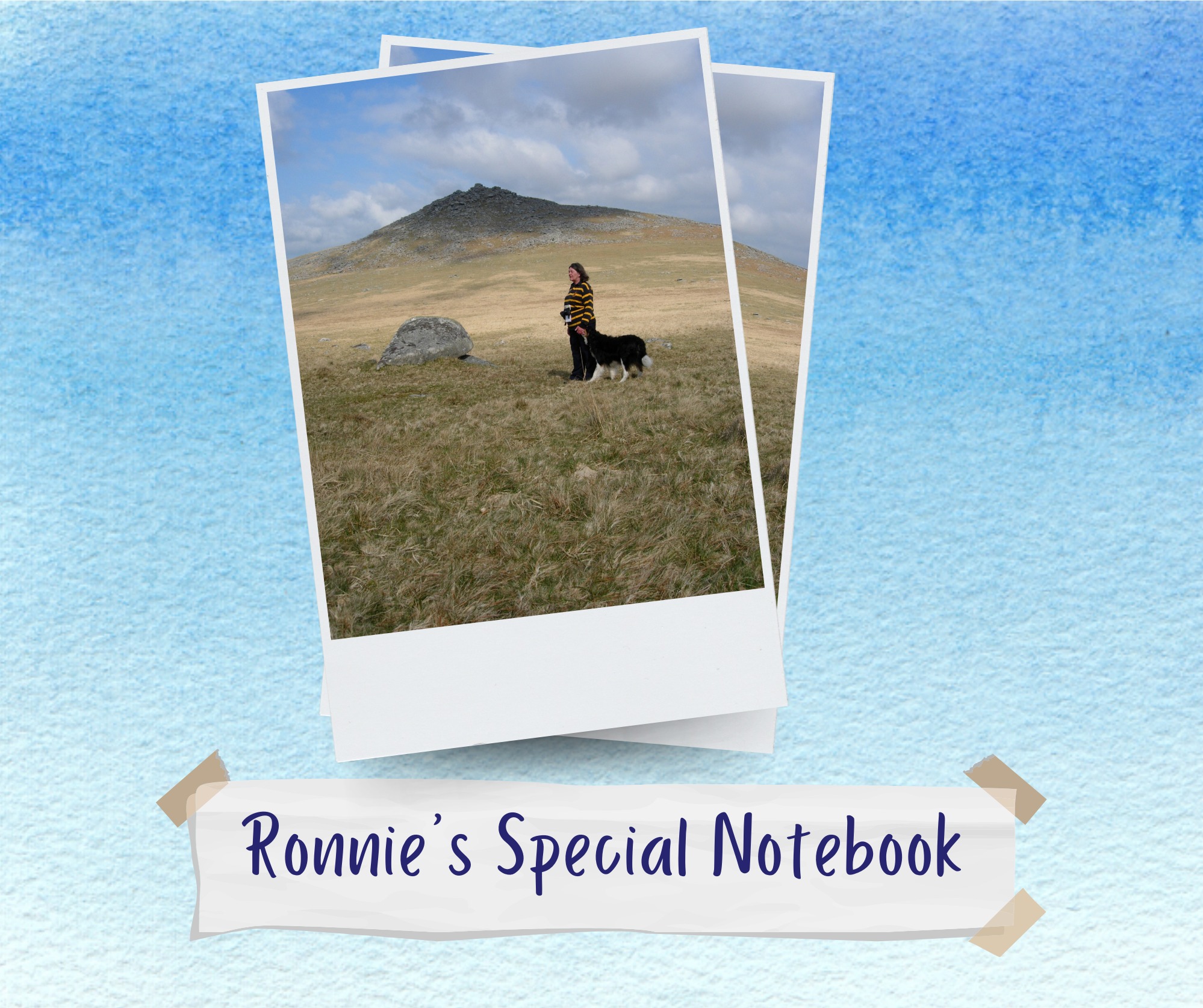 This week, we reopen the pages of Ronnie’s Special Notebook which she filled with all the little things that brought her joy
I'm certainly wearing the right rugby top in this photo! I have walked this part of Bodmin Moor many times, before and since, the first time I remember was one Easter when Dad pushed Paul up there in a pushchair!
On this occasion Chris and I with Sky, walked up to Showery Tor from the carpark, then across the ridge , over Little Roughtor and onto Roughtor itself. We also walked over Brown Willy where we spent sometime looking for the letter box!
#RonnieSpecialNotebook #NotebookOfJoy #CapturedMoments #RonnieRamblings #RonniesGiftToUsAll