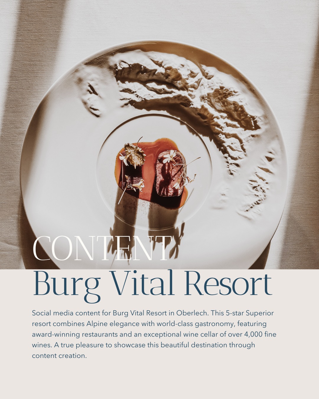 Social media content for Burg Vital Resort in Oberlech.
.
.
#marketingsupport #socialphotography #instagramconsultant #igexpert #socialmediabeheer #socialmediamanagement #instagrammanagement #socialmediaagency #instagrammanager #contentcreation #contentmarketer #contentmanager #contentmarketingmanager #lechzuers #luxuryresort #luxuryhospitality