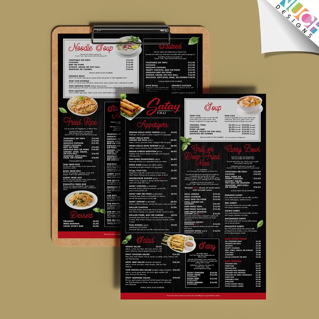 💖 รวมผลงานออกเเบบ Menu ของร้าน Satay Thai, ร้าน Thunwa Thai Cuisine, ร้าน King of Thai Noodle เเละร้าน Little Spice ค่ะ
💖 Menu Design
เรามีบริการออกแบบเมนูแบบครบครัน ทั้ง Dinner Menu, Lunch Menu, To Go Menu, Drink Menu และ Special Menu ด้วยดีไซน์เฉพาะที่ออกแบบมาให้เข้ากับเอกลักษณ์ของแต่ละร้านอย่างลงตัว พร้อมตัวเลือกหลากหลาย ไม่ว่าจะเป็นขนาด A3, รูปเล่ม Magazine, Bi-Fold, Tri-Fold, ไปจนถึง Menu Board และยังสามารถเลือกขนาดตามความต้องการได้อีกด้วยนะคะ
💖 Nuch.Designs รับออกแบบเว็บไซต์ ออกแบบเมนูร้านอาหาร ออกแบบโลโก้ และงานกราฟิกทุกชนิด
💖 สนใจติดต่อสอบถามโดยตรงได้ที่
Contact: 214-663-1239
Line ID: @nuchdesigns
Email: info@nuchdesigns.com
Website: www.nuchdesigns.com
#ร้านอาหารไทยในอเมริกา #นุชดีไซน์ #nuchdesigns #ออกแบบเว็บไซต์ร้านอาหารไทยในอเมริกา #เว็บร้านอาหารไทยในอเมริกา #เว็บไซต์ร้านอาหารไทย #ออกแบบเมนูร้านอาหาร #ออกแบบเว็บร้านอาหาร #เมนูเครื่องดื่ม #SocialMedia #รับดูเเละSocialMedia #รับดูเเละSocialMediaสำหรับคนไทยในอเมริกา