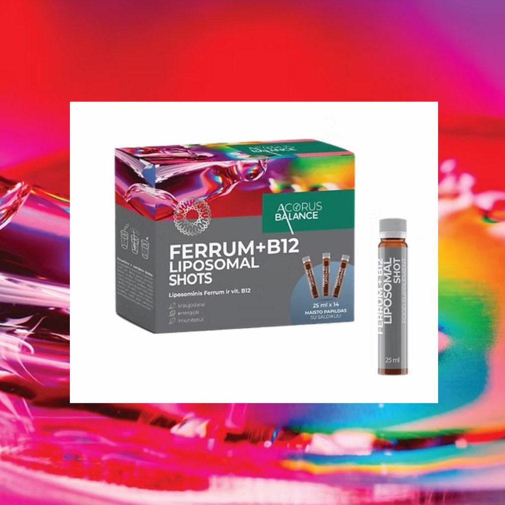 🔴FERRUM + B12 LIPOSOMAL SHOTS, 14 gab.🔴
⛔️Dzelzs deficīts var būt nemanāms, bet ar lielu ietekmi.
Ferrum + B12 vitamīns liposomālajos šotos – ideāla kombinācija asinsradei, enerģijai un imunitātei.
*Dzelzs veicina normālu kognitīvo funkciju, var palīdzēt samazināt nogurumu un nespēku, atbalsta sarkano asinsķermenīšu un hemoglobīna veidošanos, piedalās šūnu dalīšanās procesos.
*B12 vitamīns atbalsta normālu nervu sistēmas un psiholoģisko funkciju, var palīdz imunitātei un sarkano asinsķermenīšu veidošanai, mazina nogurumu
*Liposomu tehnoloģija nodrošina aktīvo vielu aizsardzību no kuņģa fermentiem, uzlabo to piegādi organismam.
👉Pasaules Veselības organizācijas (PVO) ieteiktā dienas deva profilaktiski - pieaugušām sievietēm (menstruējošām) dienā uzņemt 18 mg dzelzs, un vīriešiem – 8 mg.
Dzelzs un vitamīns B12 ir īpaši svarīgi ne tikai ikdienas pašsajūtai, bet arī kognitīvajām funkcijām, nervu sistēmai un organisma izturībai. Profilaktiska šo vielu uzņemšana, ievērojot PVO ieteikumus, palīdz uzturēt veselību ilgtermiņā.
Konsultējies ar ārstu vai farmaceitu, īpaši, ja lieto citus preparātus vai ir hroniskas veselības problēmas.
⚠️ Uztura bagātinātājs neaizstāj pilnvērtīgu un sabalansētu uzturu. Nepārsniedz ieteicamo diennakts devu.