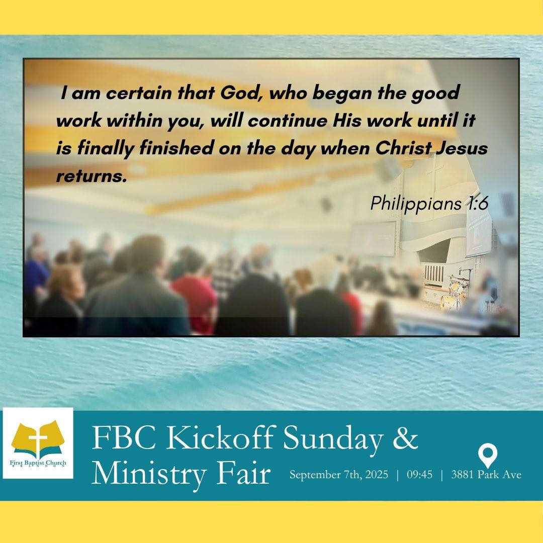 Sunday, September 7th, 2025: Join us at 09:45 for coffee, treats, and a Ministry Fair, followed by the morning worship service and then a potluck lunch!