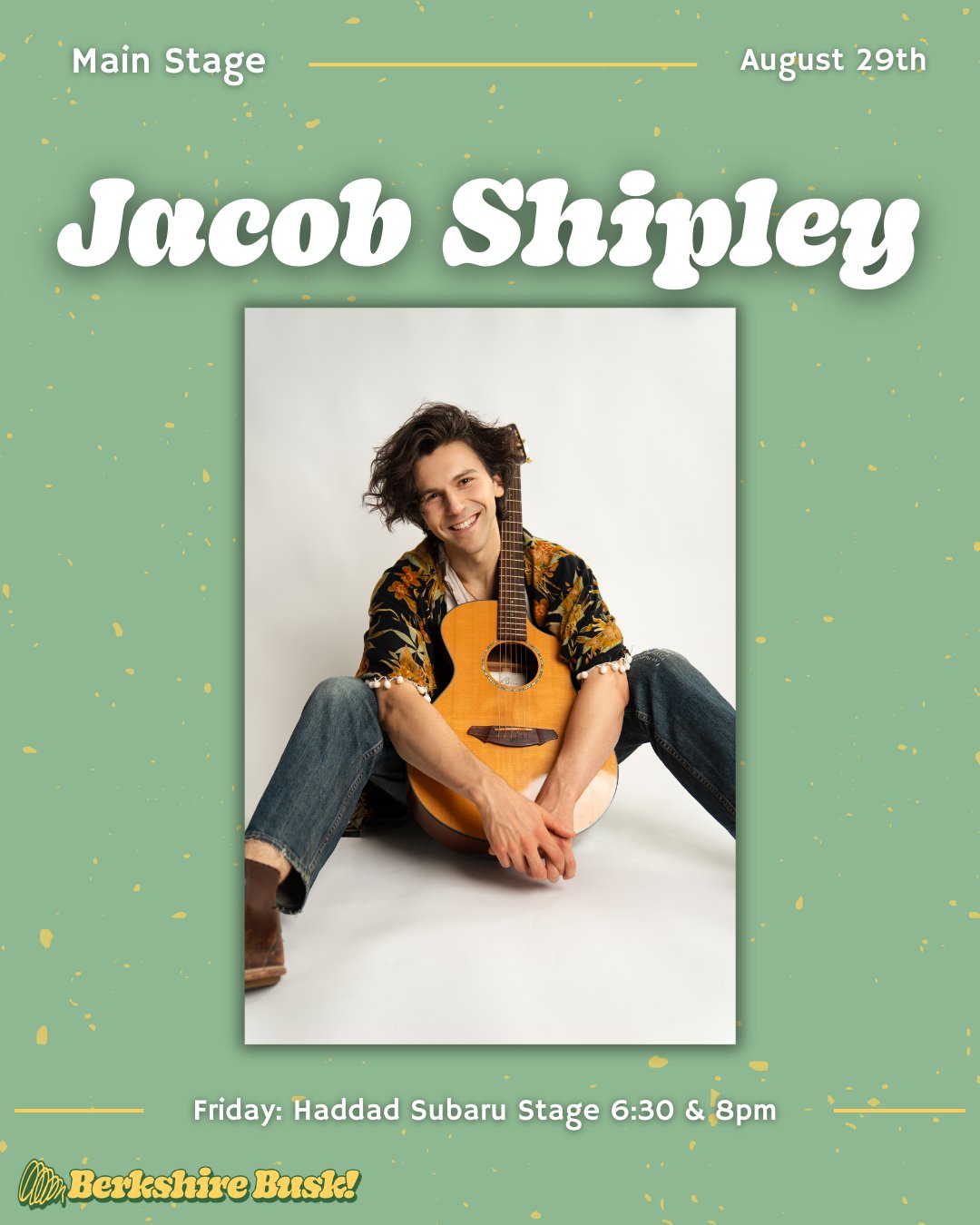 Here's a look at our amazing MAIN STAGE performers happening today!
Friday Night, August 29th
Main Stage!
6:30-8:30pm
————————-
Josh Driver—> Berkshire Money Management Stage: 6:30PM-8:30PM
Cate Great —> Warrior Trading Stage: 7:15PM & 8:45PM
Jacob Shipley —> Haddad Subaru Stage: 6:30 PM & 8PM
☀ All additional information on the buskers performing throughout downtown Great Barrington can be found on the link to our website in our bio. We can't wait to see you all there!