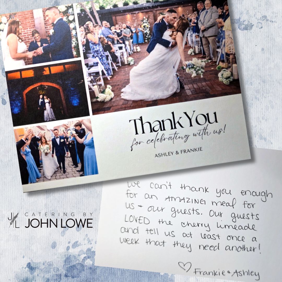 💌 We are so grateful when couples take the time to share their appreciation. Thank you, Ashley & Frankie, for trusting us with your big day.
#ThankYou #WeddingCatering #LancasterWeddings #CateringByJohnLowe #ClientLove
Coordinator -Your Day with A, Alyssa Stephens. @yourdaywith_a
Content Creator: Your Day with K, Kirsten Patrushev. @yourdaywithk
Photographer: Laura's Focus Photography, Laura. @laurasfocusphotography
Band: The Uptown Band @theuptownbandpa
Florist: Farm Girl Florals, Olivia Yoder @farmgirlflorals
Makeup: Makeup by LaurenMarie @laurenmariemua
Hair: Mark Opalko IG Handle: @markophair
Bride: snydera11 @snydera11
Groom: jfa110688 @jfa110688