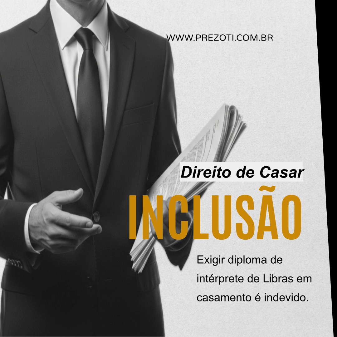 Acessibilidade não é um favor, é um direito. E nenhuma burocracia pode se sobrepor à lei para criar barreiras discriminatórias.
Em uma importante decisão, a Corregedoria Geral da Justiça de São Paulo considerou ilegal e discriminatória a atitude de um cartório que exigiu diploma de nível superior para um intérprete de Libras atuar em um casamento civil.
Qual o fundamento?
A decisão é simples e direta: a Lei Federal 12.319/10, que regulamenta a profissão, é clara ao permitir a atuação tanto de profissionais com diploma universitário quanto daqueles com formação técnica de nível médio. Exigir mais do que a lei prevê é criar uma barreira indevida.
Essa vitória é um recado contra o excesso de formalismo que, na prática, dificulta o exercício de direitos fundamentais por pessoas com deficiência. A inclusão deve ser facilitada, não impedida por interpretações restritivas da lei.
A luta por uma sociedade inclusiva passa por combater barreiras todos os dias. A Gonçalves Ignácio & Prezoti Advocacia e Assessoria Jurídica atua na defesa dos direitos das pessoas com deficiência.
Acesse nosso site: www.prezoti.com.br
#DireitoDasPessoasComDeficiencia #Inclusao #Acessibilidade #Libras #DireitoDeFamilia #Discriminacao #Justiça #TJSP #GIPAdvocacia