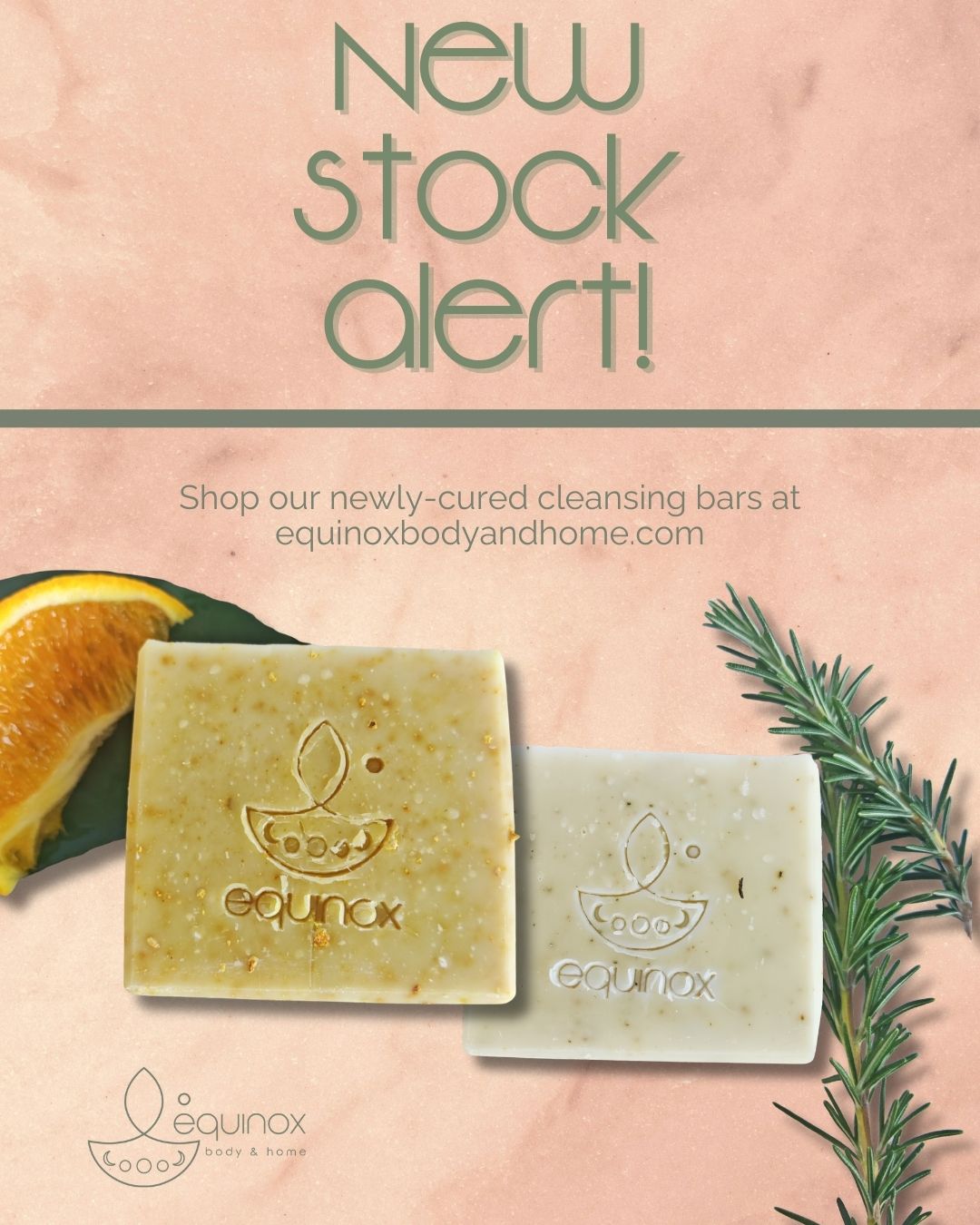 ✨ New Stock Alert ✨
Our freshly cured cleansing bars are here, and they’re looking (and smelling) divine 🌿🍊
🌞 Citrus Solstice – A bright, zesty bar infused with organic orange zest for gentle exfoliation and a refreshing glow.
🌱 Verdant – A soothing herbal bar with organic rosemary leaf to renew skin and encourage circulation.
Both are crafted with a nourishing Marseille blend of coconut and olive oils, making them gentle, natural, and suitable for all skin types.
Available now at equinoxbodyandhome.com 🛒
#EquinoxBodyAndHome #NaturalSoap #HandmadeSoap #SoapLovers #EcoFriendlyBeauty #SustainableLiving