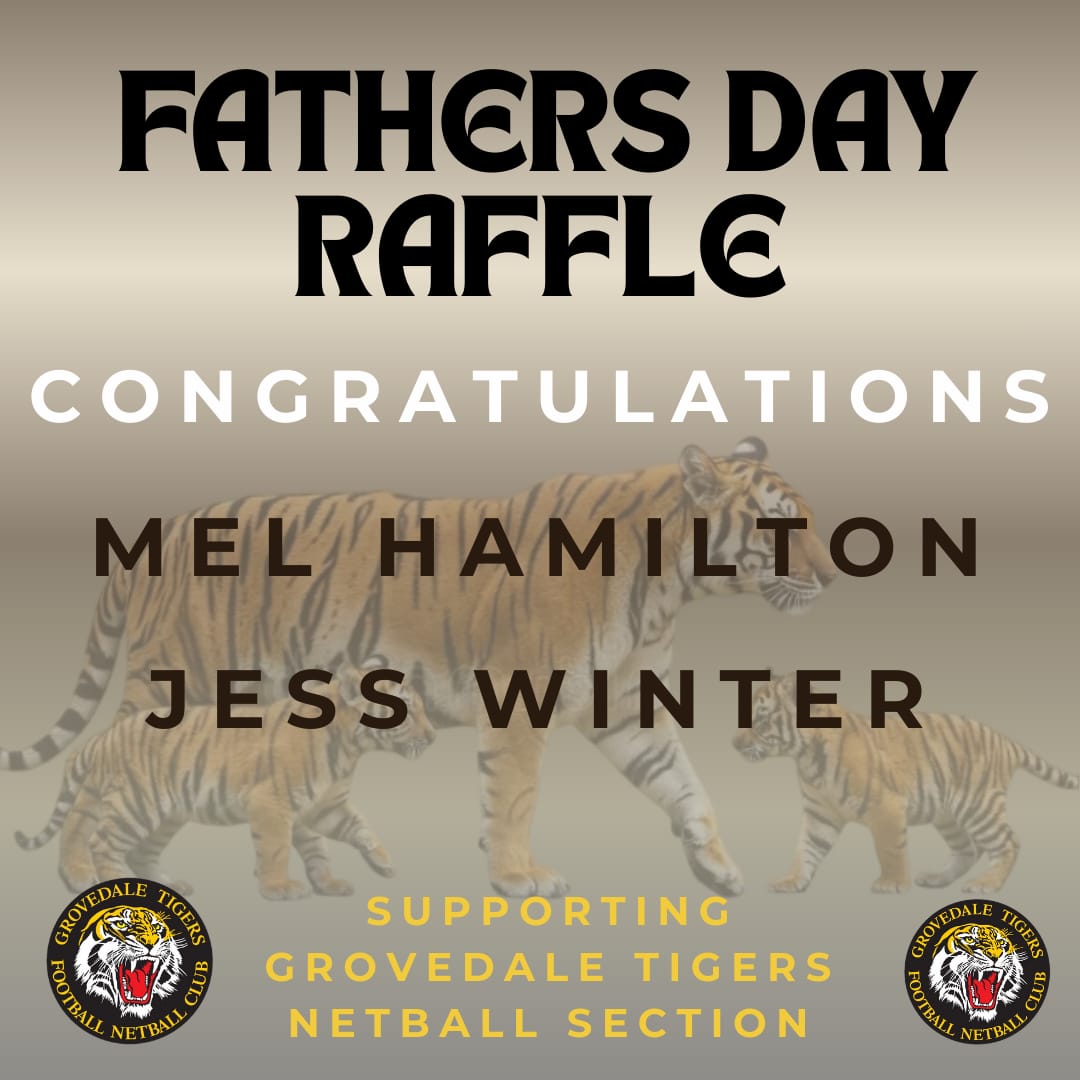 Thank you to everyone that purchased a ticket in our Netball Father's Day Raffle.
Last night we drew the Father's Day raffle at the clubrooms. Winners were Mel Hamiton and Jess Winter!!
Congratulations Mel and Jess, we hope you enjoy the prizes 💛🖤