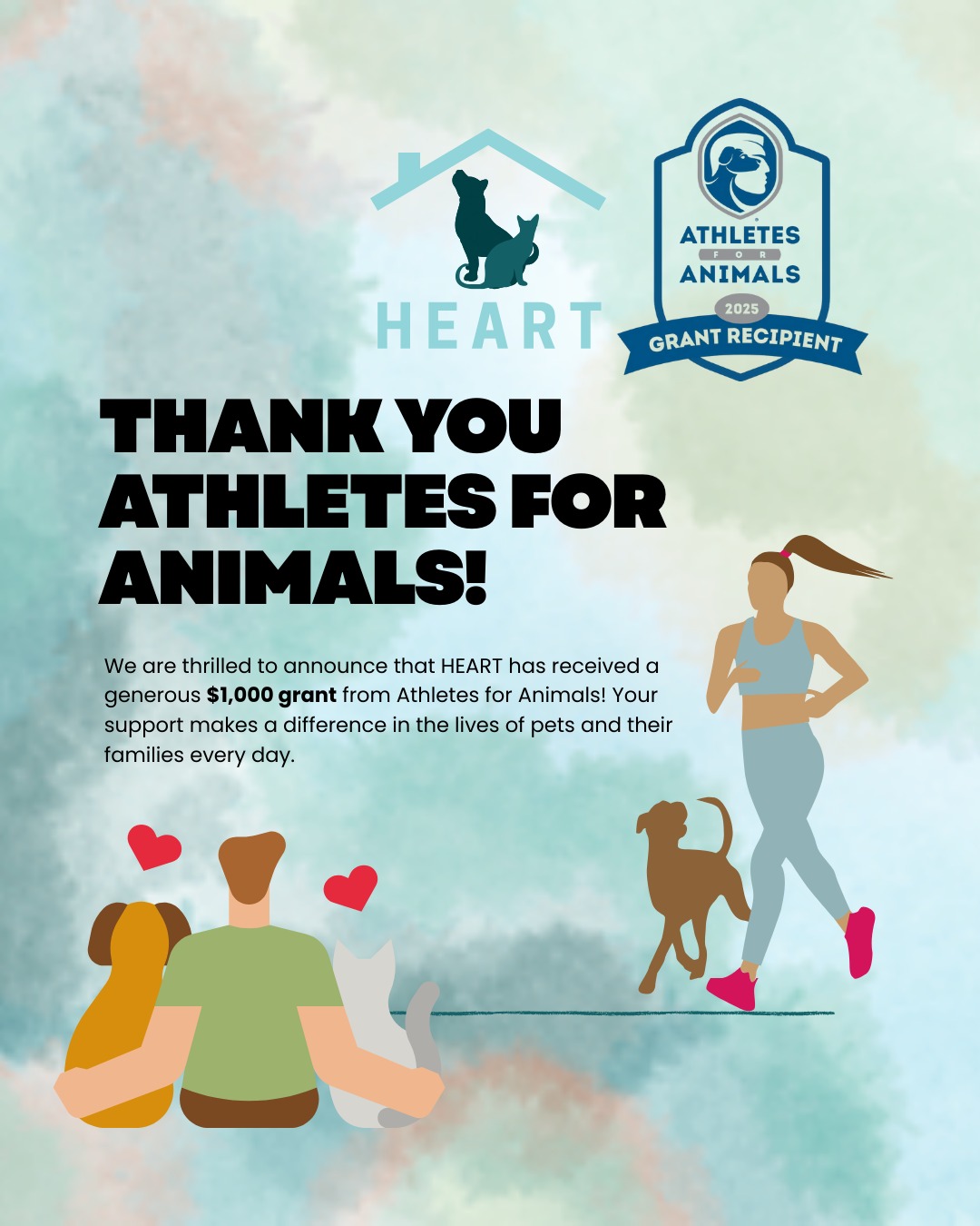 š¾ Gratitude Spotlight š¾
$1,000 Grant Awarded!
⨠Thank you @athletesforanimals for supporting our work with a generous grant. Your support helps us continue advocating for housing equity and keep families together. šš”š¶
#AthletesForAnimals #HEART #HousingJustice #CommunitySupport