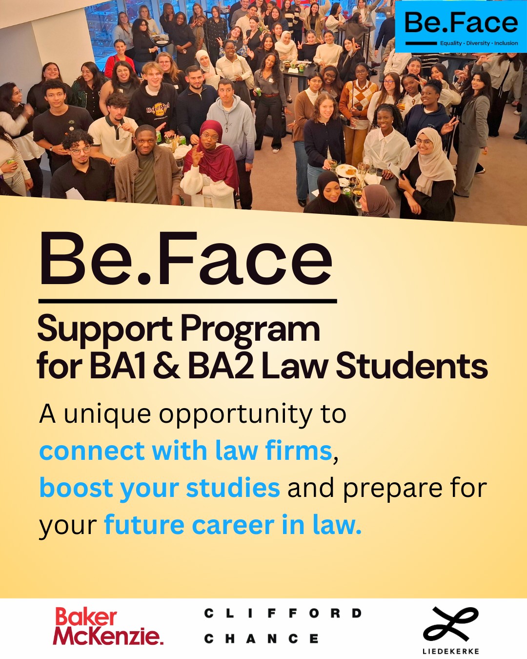 🎓 Registrations are open for the BA1–BA2 Support Program for Law Students!
👉 Are you lost in your study method?
👉 You don’t know where to start or how to organize your study?
👉 Your first exam session scares you?
You’re not alone — and this program (2025-2026 edition) is here to help.
✨ What you’ll gain:
- Personalized coaching and academic skill–building workshops
- Networking opportunities with peers and lawyers from Baker McKenzie Belgium, Clifford Chance and Liedekerke
- A unique opportunity to connect with top international law firms in Belgium
👩🎓 Who can apply?
- BA1 or BA2 law students enrolled at a Belgian university or college
- Fluent in French, Dutch, or English
- Motivated to commit for the full academic year
- Facing social, economic, or cultural challenges impacting career opportunities
- Holder of a long-term residence permit for Belgium
🔗 Apply now -> Registration link in bio (BA1-BA2 law student program)
#LawStudents #CareerSupport #LegalProfession #BA1 #BA2 #Networking #Coaching