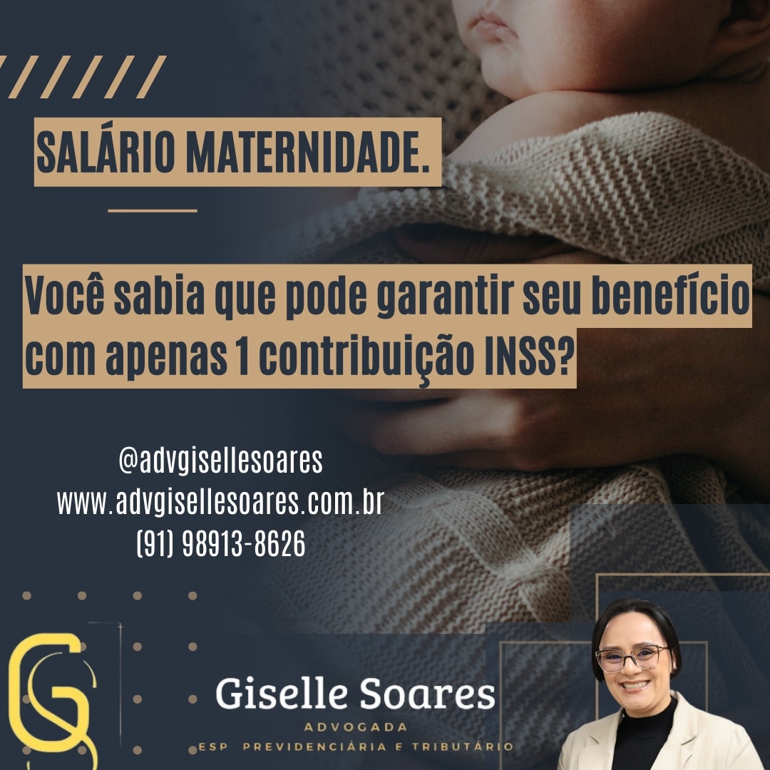 Você sabia que com apenas 1 contribuição ao INSS já pode ter direito ao salário-maternidade? 🤰
Esse é um benefício essencial de proteção à mãe e ao bebê.
➡️ Informe-se, conheça seus direitos e não deixe passar!
o valor da contribuição única hoje é de R$166,98!!!!
Adv. Giselle Soares
Esp. Direito Previdenciário e Tributário!
(91) 98913-8626
#SalárioMaternidade #BenefíciosINSS #DireitoDasMulheres #DireitoÉPraTodos #Advocacia #SeguridadeSocial