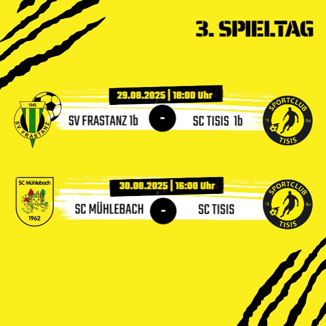 ⚽ Auswärtsspiel-Wochenende steht an! 💪
Unsere Teams sind auswärts gefordert und freuen sich über jede Unterstützung:
Freitag, 29.08.2025
SV Frastanz 1b vs. SC Tisis 1b
📍 Raiffeisen Sportpark Untere Au
Samstag, 30.08.2025
SC Mühlebach vs. SC Tisis
📍 Sportplatz Staufenblick Dornbirn
Kommt vorbei, feuert uns an und lasst uns gemeinsam Punkte holen! 🔥
#Auswärtsspiel #Fußball #Teamgeist #nurdersc