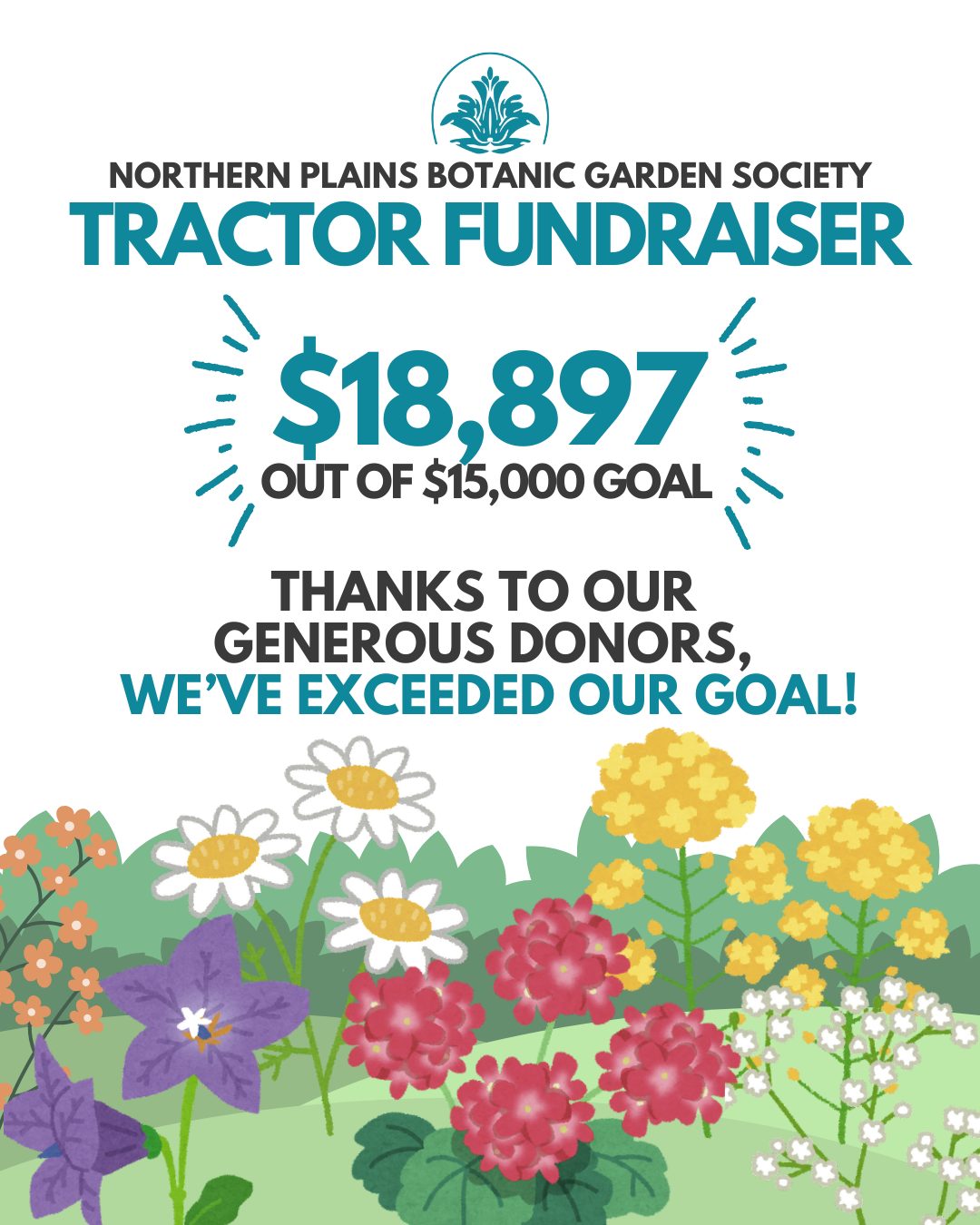 We are extremely excited to announce that we have exceeded our tractor fundraiser goal! Thanks to all of our generous donors, we have $18,897 to be put towards a compact tractor for our garden grounds! This tractor will help make garden maintenance and growth much more efficient and safe. THANK YOU to everyone that donated towards this cause and helped spread the word. Learn more: https://www.npbgs.org/tractor-fundraiser Any additional donations will be used towards tractor upkeep and related expenses.