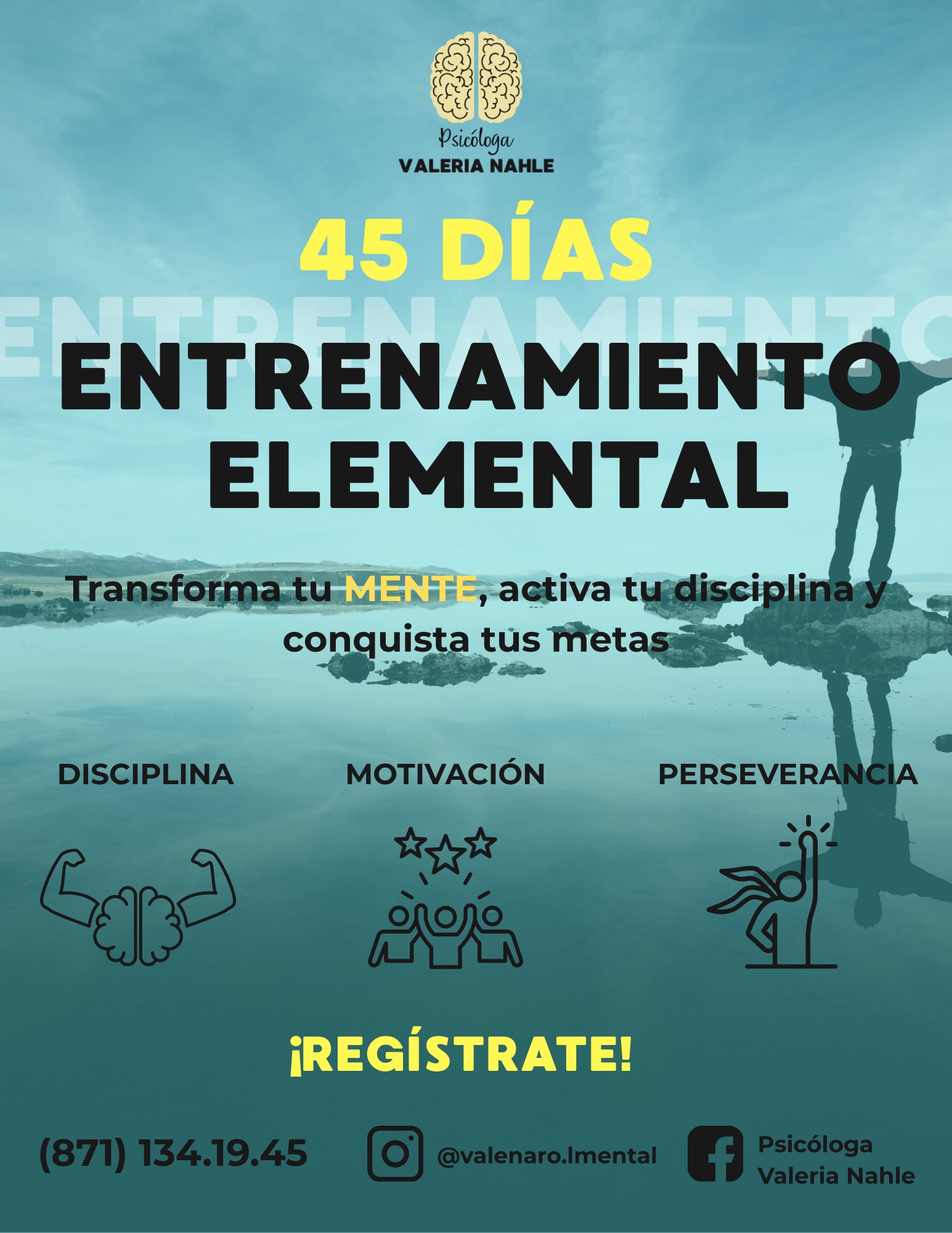 Quiero invitarte a este entrenamiento mental para mujeres y hombres, de 45 días que diseñé especialmente para todas y todos Uds.
🎯Durante más de 15 años he estado estudiando el pensamiento, emociones y comportamiento humano y tanto en el área personal como laboral, necesitamos esa motivación qué no sabemos en donde encontrarla.
Muchas veces la causa de ese cansancio, insomnio, dolores corporales, falta de concentración y más se debe a la falta de regulación en los síntomas de estrés, ansiedad y depresión...
Este programa te ayudará a mejorar tu vida ya que te enseñaré ejercicios de respiración, ejercicios somáticos, técnicas de pensamiento, diferentes habilidades cognitivas y herramientas para mantenerse motivado.
DEL 22 DE SEPTIEMBRE AL 5 DE NOVIEMBRE
✅Aprende a manejar las emociones, cultivar la disciplina, perseverancia y motivación. Todo esto en un programa de 45 días:
¿Cómo le haremos?
- Sesiones en google meet de lunes a viernes a als 6:50 AM hora CDMX. Duración máxima 15 minutos. Fines de semana, audios y videos.
- Ejercicios y prácticas diarias.
- Apoyo en Whasapp.
- Audios/videos y recomendaciones.
- Precio especial para clientes nuevos (-30%) en citas individuales.
Sé lo que significa sentirse desmotivado, con ganas de cambiar pero sin saber por dónde empezar. Yo también he estado ahí, y descubrí que lo elemental es dar pasos pequeños pero constantes 🏆
¡No te quedes fuera, iniciamos el 22 de septiembre!
📲Envíame DM, WA al 8711341945 o dando click ---> bit.ly/psicvalerianahle
¡¡¡Recibe toda la info y empecemos juntos este camino de aprendizaje y bienestar!!!
Sigue este proyecto en @valenaro.lmental ✅