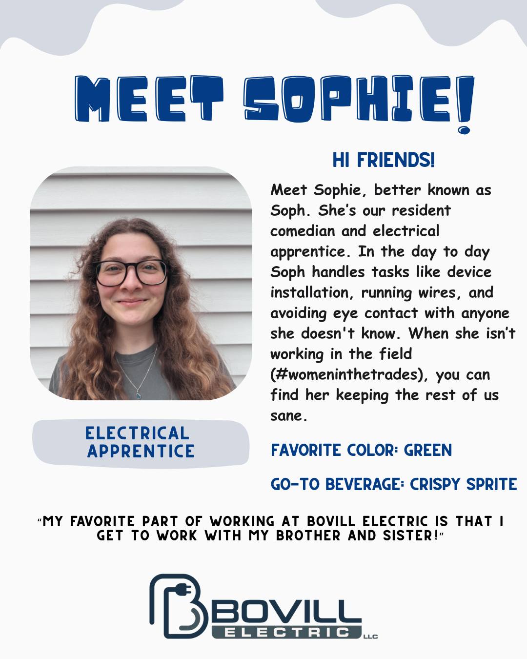 Next in our ✨Meet the Team✨ series is our favorite employee (#nepotism)- Sophie! Drop your favorite color in the comments below!
#bovillelectric #electrician #sparkylife #rocklandelectrical #bostonelectrician #rocklandelectrician #meettheteam
