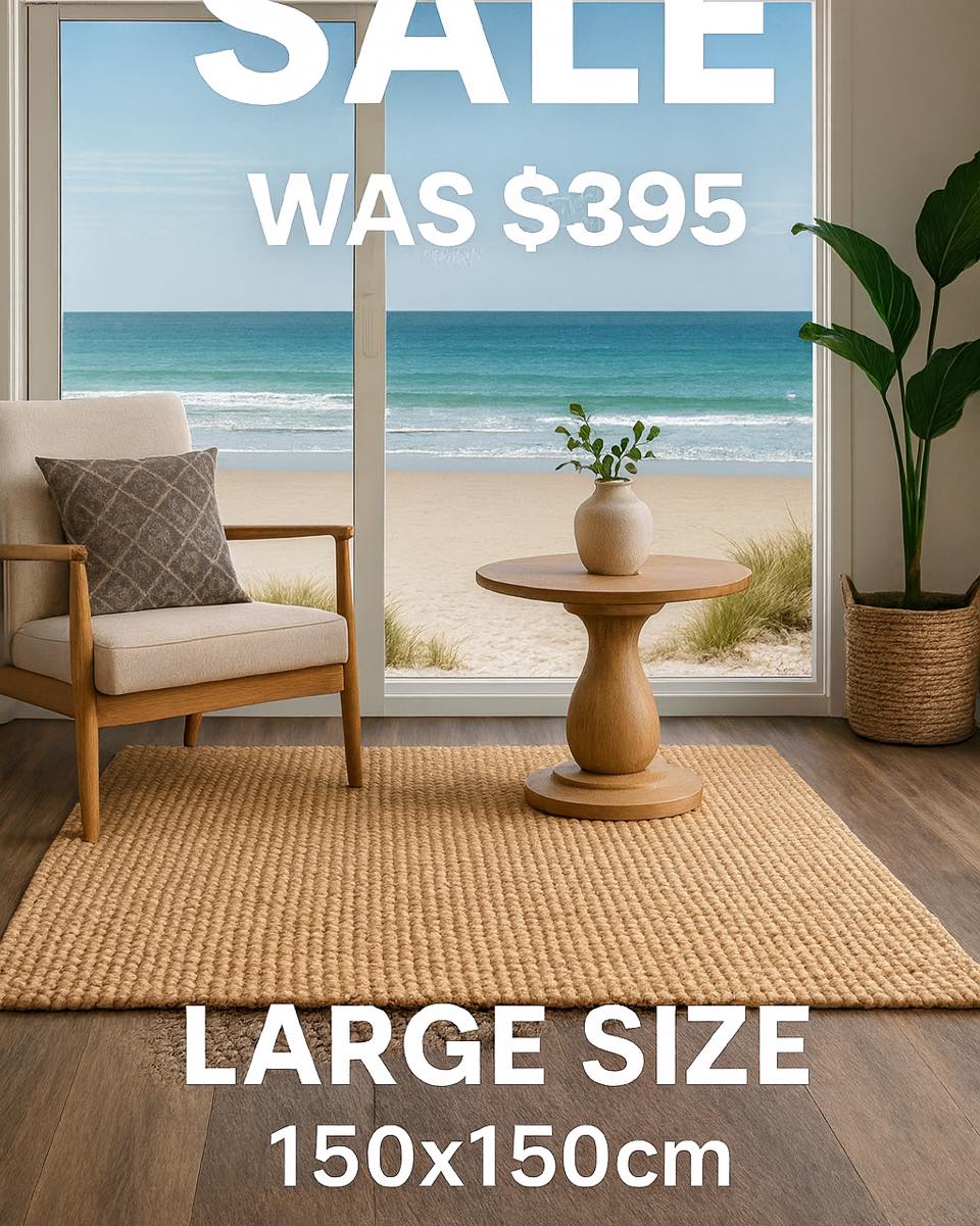 🌊 Beach House Ready – SALE ON NOW!
Relax in style with our Square Handwoven Indian Jute Rug (150x150cm) – the perfect piece to bring natural warmth into your coastal retreat.
✨ Was $395 – NOW ON SALE!
✨ Handwoven durability, timeless design
✨ Ideal for lounges, beach houses & sunrooms
🏡 Bring the outdoors in with effortless texture and comfort.
👉 Shop now at nestwraps.co.nz before stock runs out!
