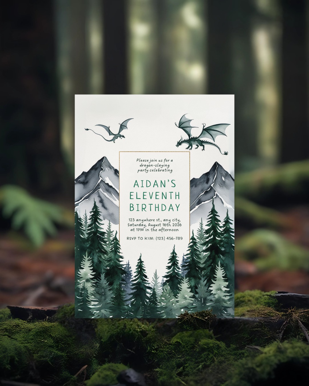 Evergreen Dragon Party 🐉🌲
Invite your adventurers to an unforgettable birthday celebration with this enchanting Evergreen Forest Dragon Birthday Invitation! Featuring a stunning watercolor landscape of towering evergreen trees, majestic mountains, and playful green dragons soaring across the sky, this invitation sets the perfect tone for a magical fantasy-themed party.
#dragonbirthday #woodsypartytheme #fantasybirthday #watercolorinvitations
