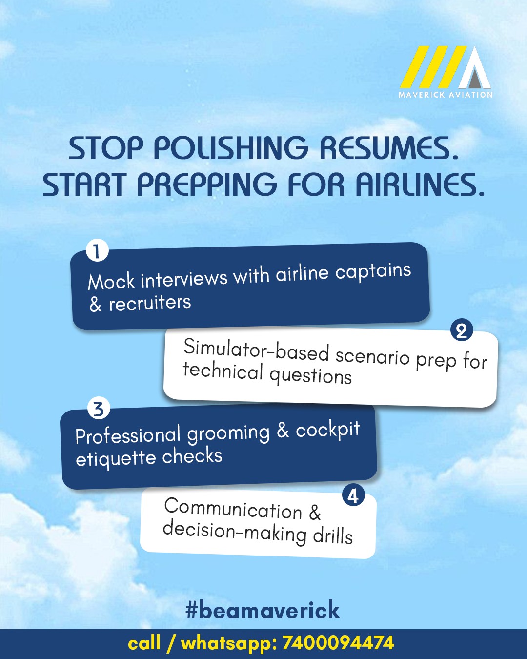Just your 5-star resume won't get you a job. The real secret to landing an aviation role isn't on paper—it's in the interview room. We provide the airline-specific prep you can't find anywhere else.
Don't just apply—get hired in future.
Save this post and click the link in bio to register now before seats are gone!
#aviation #aviationlover #pilot #pilotlife #flightattendant #interviewprep #airlinejobs #careergoals #maverickaviation #jobsearch #interviewtips #aviationcareer #resumecoaching #mockinterviews #futurepilot #jobready #aviationacademy #newbatch
(pilot interview, airline-specific training, mock interviews, job preparation, flight attendant career, resume coaching, interview etiquette, Maverick Aviation, aviation, career guidance, aviation jobs, airline hiring, interview tips)