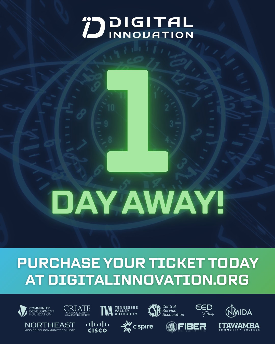 TOMORROW’S THE DAY! 🙌
We’re just 1 day away from kicking off Digital Innovation 2025 and we can’t wait to see you there!
-
💻 digitalinnovation.org
📍 Cadence Bank Arena and Conference Center
-
#DigitalInnovation #DigitalInnovationMS #Innovate2025 #MyTupelo #NorthMississippi #TupeloMS #TechLeaders #NetworkingOpportunity #TechConference #FutureOfTech #EventCountdown
@cdfms @nemcctigers @thecreatefoundation @cisco @tombigbeefiber @tva @ced_magnolia @cspire @itawambacc