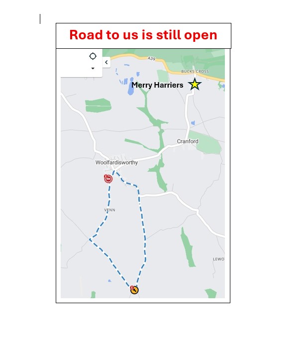 WE ARE OPEN AS USUAL!🚨
There is a ROAD CLOSED sign at the A39 Bucks Cross junction. Dont Panic! You can still get to us the usual way and take advantage of some end of season savings!🙂