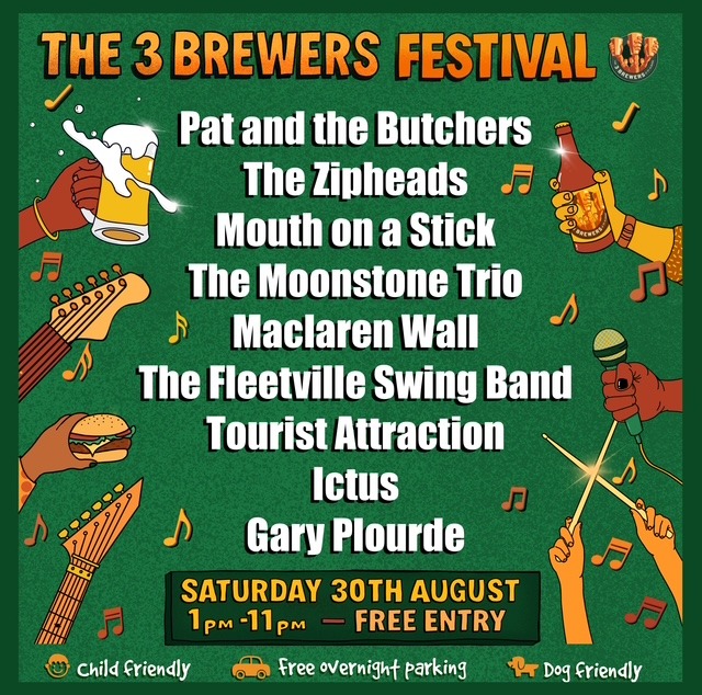 OK folks, less than a week to go to the highlight of the festival season, and it's a phenomenal lineup we've got for you. The running order and stage times are:
1.00 - 1.40 Ictus
Smooth jazz, yeah....
1.45 - 2.15 Gary Plourde
All the way from the USA. Probably wearing a baseball cap. The line was a bit crackly but I think he told me he'd love to do a Q&A on the state of American politics afterwards.
2.25 - 3.10 Fleetville Swing Band
All 18 of 'em! Playing Glenn Miller & Big Band classics. Pardon me, boy, is that the Chattanooga Choo Choo?
3.20 - 4.00 Tourist Attraction
Local lads playing punky pop. Or is it Poppy Punk? Or Rocky Pop, or....
4.10 - 5.10 The Moonstone Trio
Female vocal harmonies evoking the sounds of the late sixties early seventies.
5.20 - 6.00 Maclaren Wall
Tea swigging local movers & shakers playing covers. Don't piss off Mac - we're borrowing his PA!
6.10 - 7.50 The Zipheads
Rock & Roll / Rockabilly / Psychobilly - I dunno. But this high energy trio will hit you between the eyes. I've been trying to book them for years - much like Glasto trying to get Fleetwood Mac (musically they're way better - and with less interbreeding - so I'm told).
8.00 - 8.50 Mouth on a Stick
More local legends playing covers. If you've seen them before, you know.
9.00 - 11.00 Pat and the Butchers
Yet more local legends. The best covers band around. Get outta my pub!
For our awesome food offering see the last post.
Not content with cornering the market for global musical talent - we've also got a merch stall (yes - really!), Matt the Guitar has a stall (go on you plank spankers - commission one of his beauties) and Mandy the Artist will have a stall and we're displaying her artwork on the mezzanine. Blimey, I've gone a bit giddy just at the thought of it.
Other Highlights:
It's FREE
More loos than you can shake a (poo) stick at.
Overnight parking
Fire pit (probably...)
Rather good beer - real ale and craft keg.
Lager (I've got some proper stuff on tap from our chums at Tring brewery this year)
Prosecco. Wine. G&T. Soft Drinks
Saturday 30th August
I think that's all
See y'all soon
The 3 Brewers of St Albans