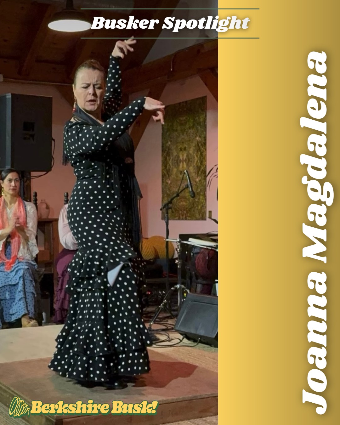 Busker Spotlight:
Joanna Magdalena!
Joanna Bockemuehl Jackson is a passionate flamenco dancer and teacher/artist, choreographer, as well as a costume designer. She teaches flamenco dance lessons to children and adults at the Berkshire Pulse Studios in Housatonic, Great Barrington, MA. Her classes focus on building confidence through the expressive abilities of flamenco, which instills a sense of passion and individuality. She connects each student with their own personal story to tell and journey to live and guides them to find the expression through movement.
🌟 Come see Joanna Magdalena LIVE this SATURDAY on the Berkshire Money Management Stage starting at 6:30PM!