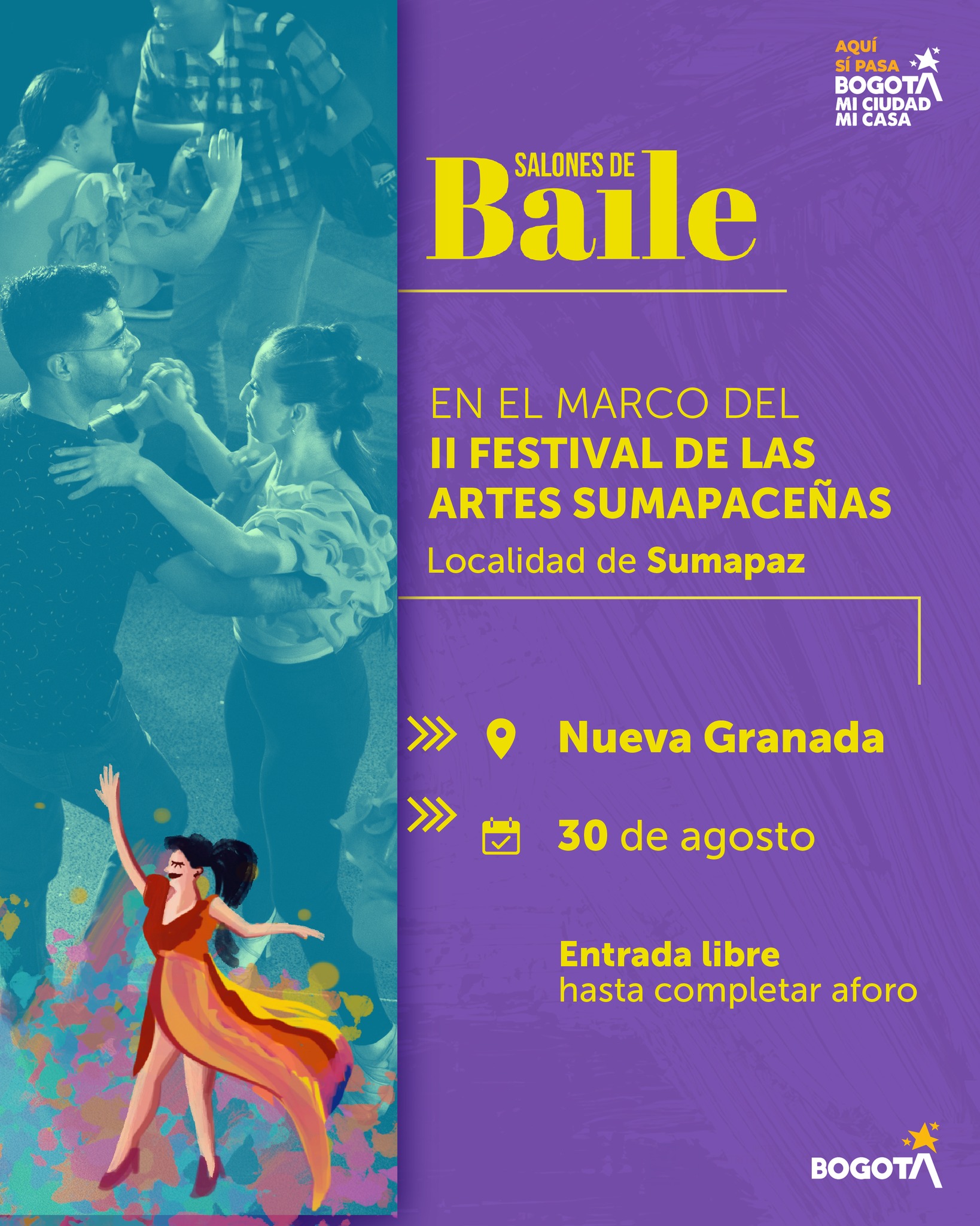 En agosto, Sumapaz vuelve a moverse con Salones de Baile. 💃🕺
Como parte del II Festival de las Artes Sumapaceñas, esta propuesta invita a vivir experiencias de bienestar colectivo a través del movimiento y la danza, reconectando con el arte en el territorio.
📆 Sábado 30 de agosto
📍 Nueva Granada, Sumapaz
🎟️ Entrada libre
¡El arte regresa al territorio! Les esperamos para disfrutar juntos del baile y la creatividad que nos une. 👯♀️🤝
Consulte la programación completa en 👉 www.danzaenlaciudad.gov.co
#SalonesDeBaileIdartes #ArteParaEstarBien #AquíSíPasa