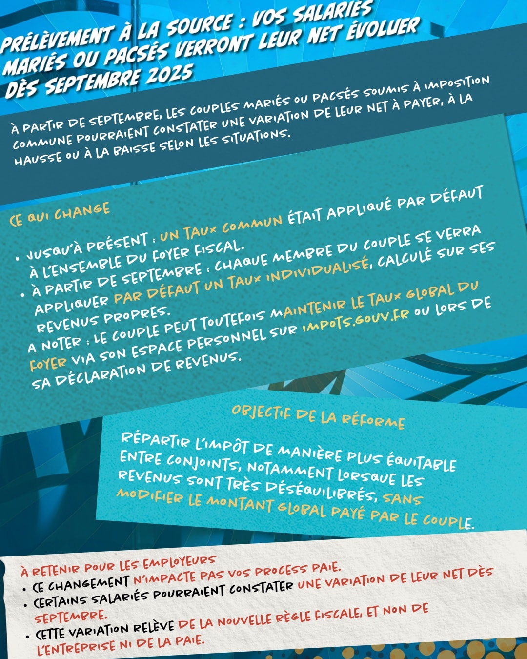 🚨Prélèvements à la source, ça bouge pour vos salariés mariés/pacsés.
👉🏻On clarifie tout ça!
__________________
#toulon #toulonforever #sixfourslesplages #augmentation #pacs #solutiongestion #gestionpaiement #gestionpaie #paie #bulletindepaie #fichedepaie #manager #rh #ressourceshumaines #solutiondegestion #solutiondegestiondentreprise #prelevement #maries #tips #comptabilitéetgestion
