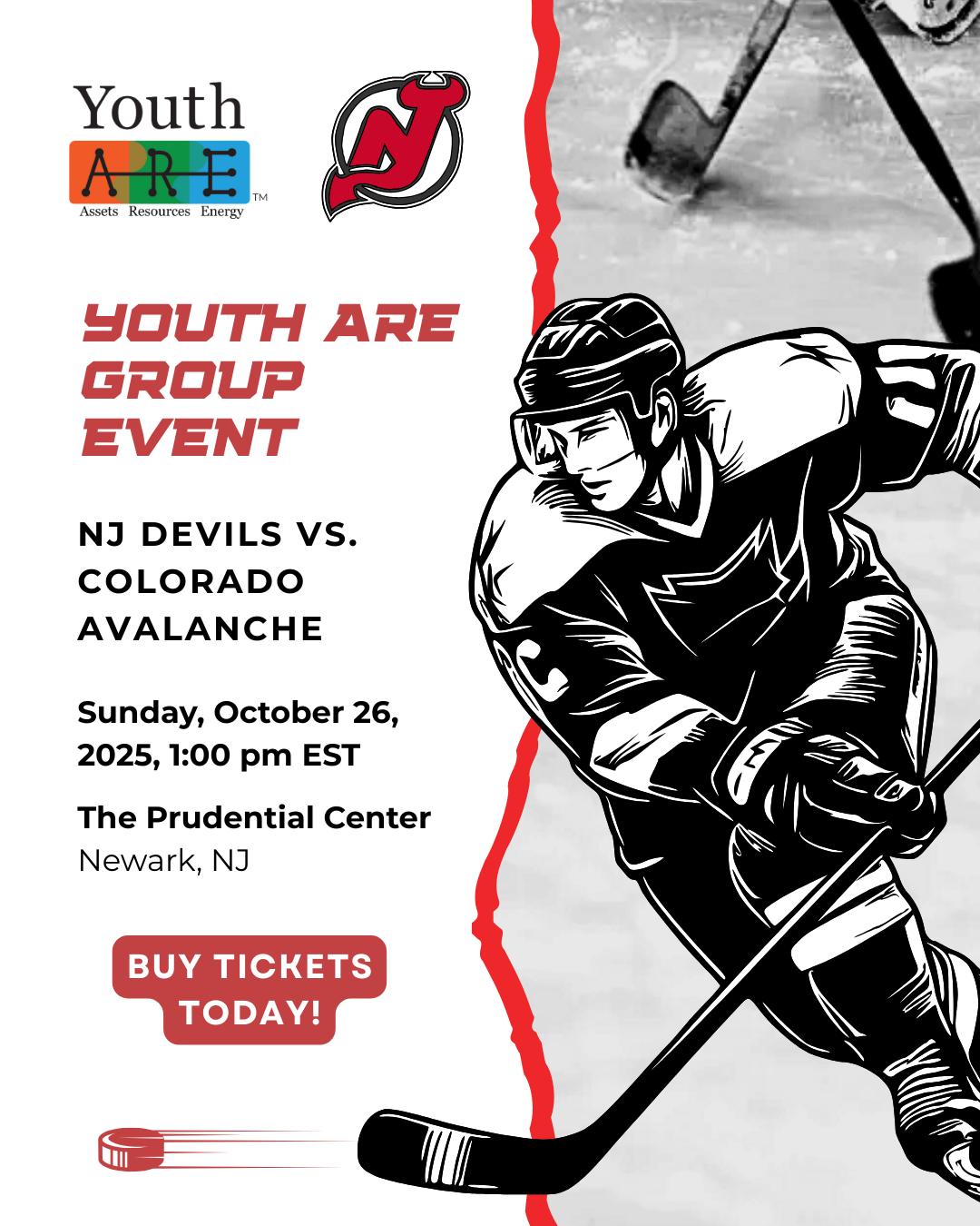 Catch the NJ Devils vs Colorado Avalanche with Youth ARE 🏒
📅 Oct 26 | 🕐 1 PM
📍 Prudential Center, Newark
🎟️ Buy tickets at gofevo.com/event/youthare25
Can’t attend? Sponsor a youth seat for $50 and spread the energy to the next generation 🌟