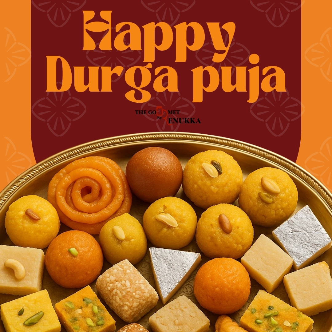 Wishing everyone a joyful Durga Puja filled with love, laughter, and mouthwatering treats! 🥳💖 Let’s come together to celebrate the triumph of good over evil. What’s your favorite part of the festivities? #thegourmetbyrenukka #thegourmetachaar #PujaVibes #CelebrateTogether