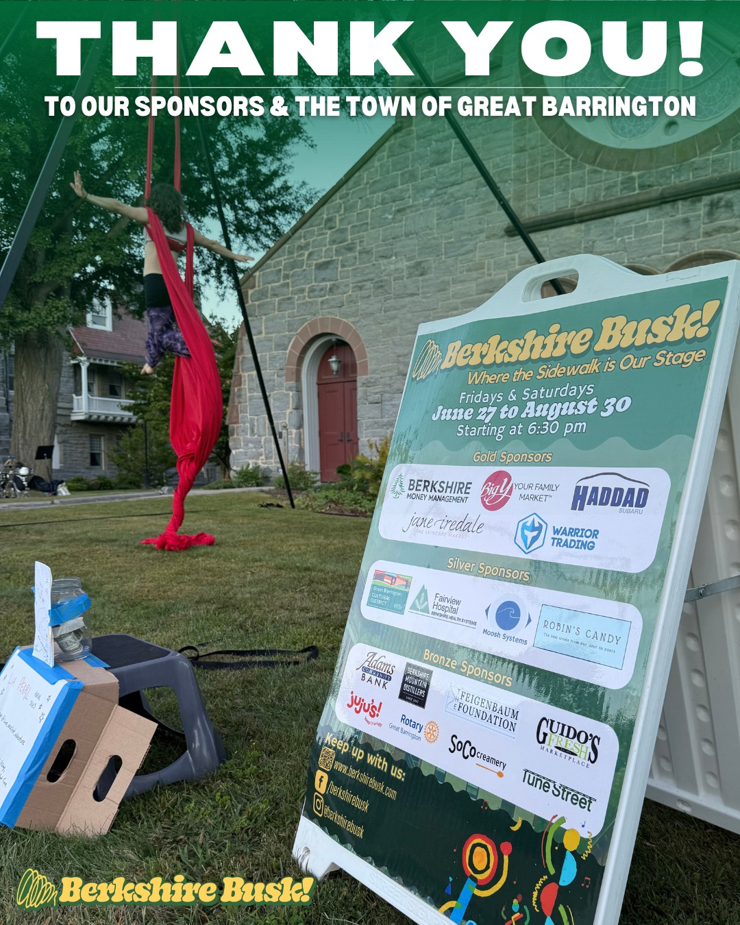 Our festival would not be possible without our community sponsors and the town of Great Barrington. Thanks to our local businesses, our select board, and our fire, police & public works departments!