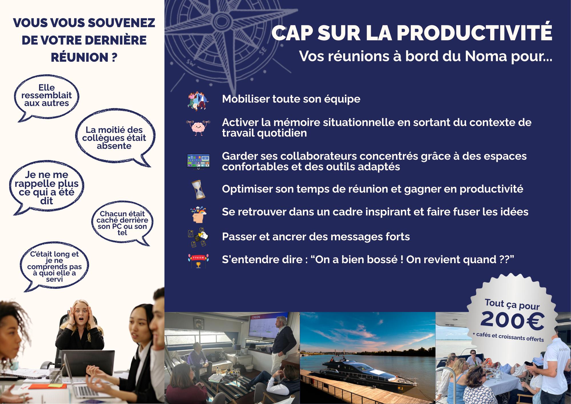 L'heure de la rentrée a sonné 🔔! Tout l'équipage du Noma ⛴s e tient prêt à vous faire passer le cap tout en douceur en misant sur votre productivité.
Le Noma, c'est aussi un lieu de travail tout équipé, idéal pour mobiliser les esprits et marquer des bons points avec vos équipes.
Pour 200€ ht, on fait de votre réunion un réel moment stratégique et on active la productivité de tous 🏆.
La réservation prend 2 mn au 07.78.11.13.13 !
Très belle rentrée à tous!