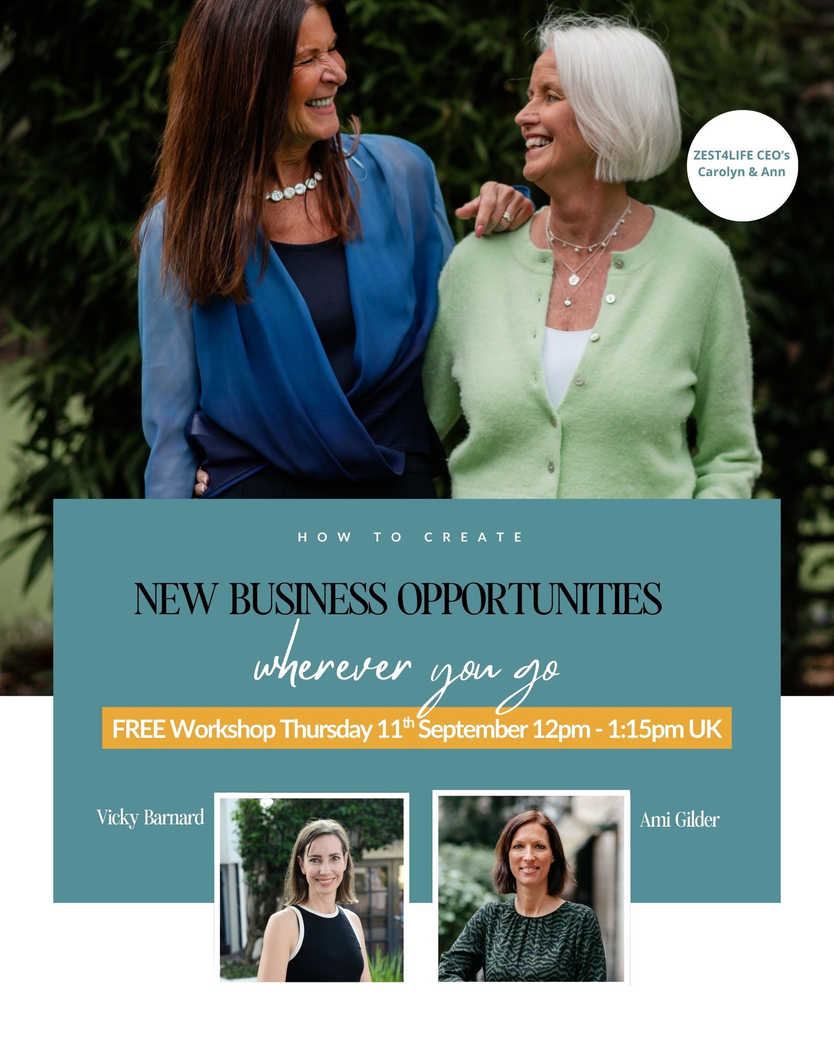 Free Workshop: How to Create Exciting New Business Opportunities Wherever You Go
Thursday 11th September: 12:00–1:15pm UK
Have you ever noticed that once you decide on something. like buying a new car, you suddenly see it everywhere?
That’s your Reticular Activating System (RAS) at work: your brain’s natural filter that helps you notice what truly matters.
Imagine training it to spot new clients, opportunities, and strategies to grow your business faster.
That’s exactly what you’ll learn in this special workshop. Zest4life CEOs Carolyn and Ann warmly invite you to this workshop led by two of Zest’s top mindset mentors, Vicky Barnard and Ami Gilder.
At the workshop you’ll discover how to:
✅ Use the real science behind the “Law of Attraction” to become a client magnet
✅ Unlock opportunities anytime, anywhere
✅ Focus your energy with clarity (goodbye overwhelm)
✅ Grow your practice while keeping work–life balance in check
If you’ve ever felt stuck, unsure, or like success happens to everyone else then this workshop will change what you see as possible.
Book now via the link in bio. Hurry, spaces are limited!