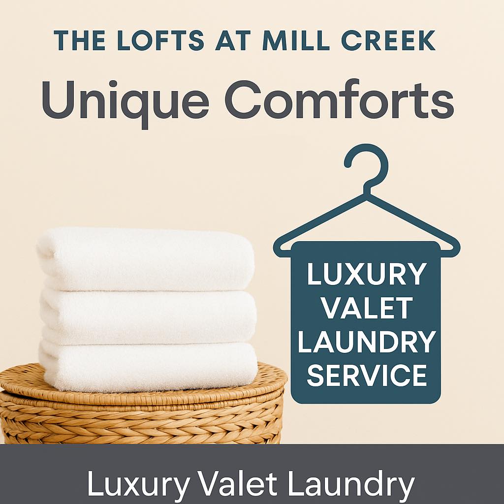 ✨🏡 Unique Comforts at The Lofts at Mill Creek 🏡✨
Did you know our community offers more than just beautiful apartment homes? At The Lofts at Mill Creek, we make everyday living easier with:
🧺 Luxury Valet Laundry Service – Convenience right at your doorstep.
It’s the little luxuries that make life at The Lofts at Mill Creek feel like home. 💫
Schedule your tour today and see why our residents love calling Mill Creek home!
#LoftsAtMillCreek #LuxuryValetLaundry #ResidentLife #MillCreekMoments