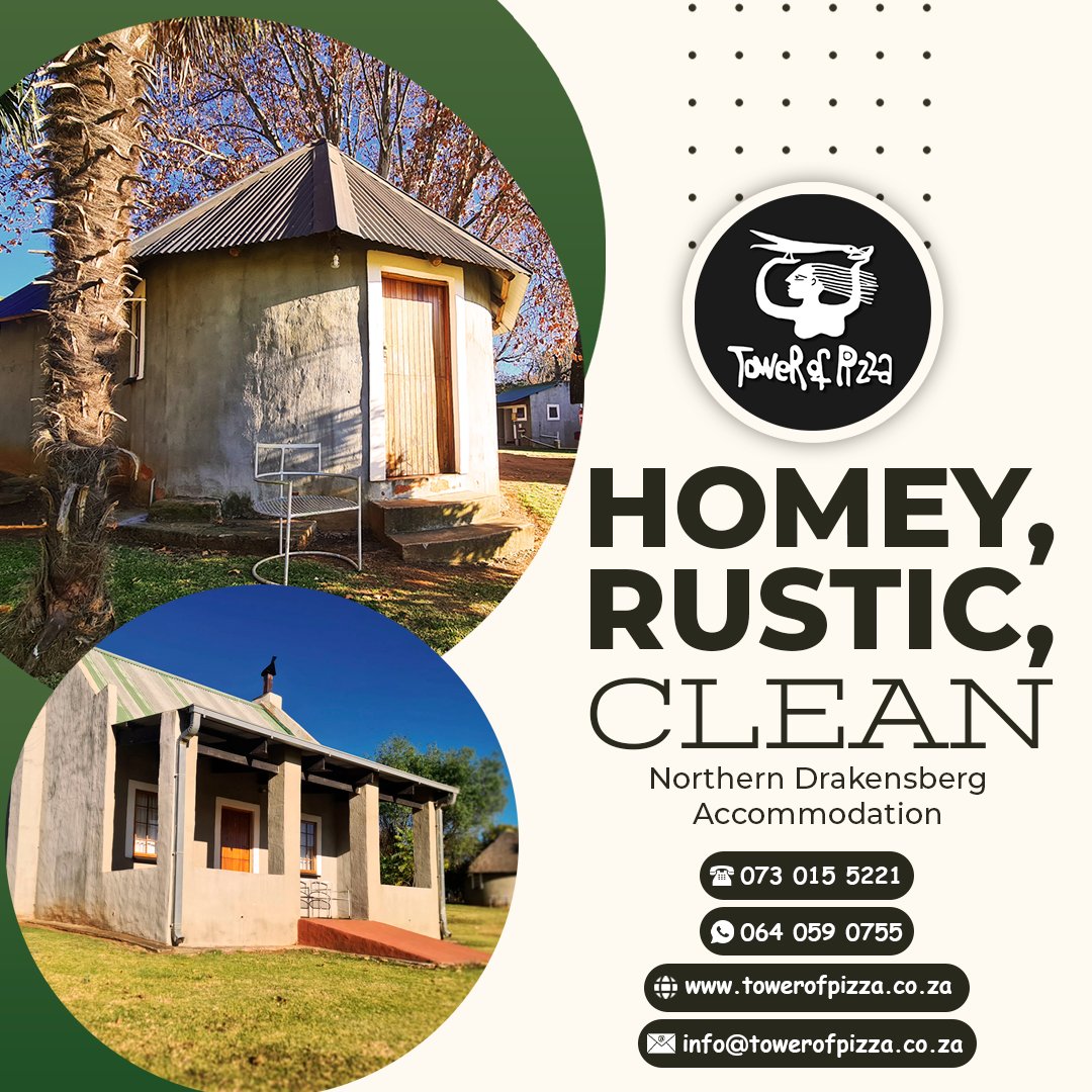 โจ Rustic charm meets comfort at Tower of Pizza.
Whether youโre here for adventure or a peaceful getaway, our clean and cosy Northern Drakensberg accommodation is the perfect base. ๐ฟ๐
Ready to experience it for yourself? Book your stay today!
๐ 073 015 5221
๐ฑ 064 059 0755
๐ www.towerofpizza.co.za
๐ง info@towerofpizza.co.za
