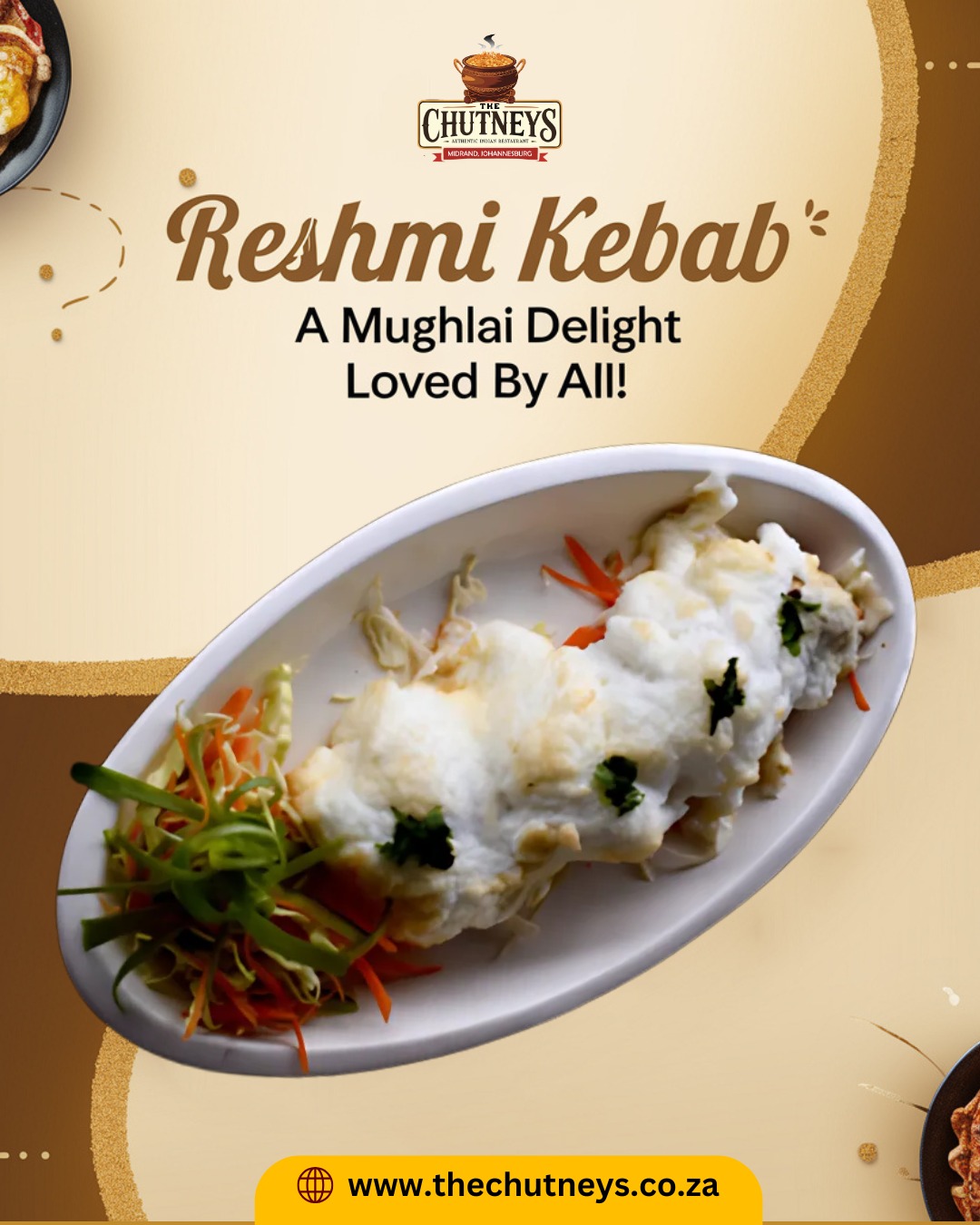 Reshmi Kebab – A Mughlai Delight Loved by All!
Soft, juicy and full of flavor – Reshmi Kebab is a timeless favorite in North Indian and Mughlai cuisine. Often served at weddings, restaurants and festive gatherings, this melt-in-the-mouth appetizer is a true crowd-pleaser. Perfectly marinated with rich spices and cream, every bite is a taste of royalty!
Follow us on social media for more info👇
Insta - @thechutneysrestaurant https://www.instagram.com/thechutneysrestaurant...
Fb - https://www.facebook.com/thechutneys
Web - https://www.thechutneys.co.za
#TheChutneys #AuthenticIndianCuisine #TasteOfIndia #FoodLoversParadise #IndianFoodie #FoodiesOfJohannesburg #MidrandEats #reshmikebab
