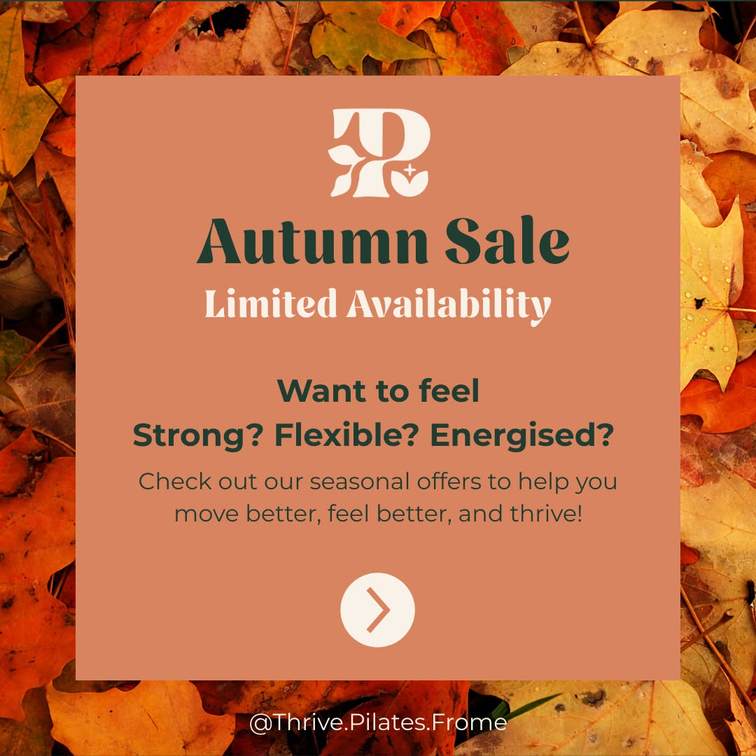 We're excited to launch our 🍂Autumn Sale🍂 — designed to help you carve out time for yourself🧘♀️, build consistent habits🪜, and feel stronger💪, more energised⚡, and ready to thrive🌿.
Availability is limited - only until 30.09.25 or until they sell out.
Start showing up for you - sign up today! Link in our bio.
We can't wait to meet you and help you move better, feel better and thrive!