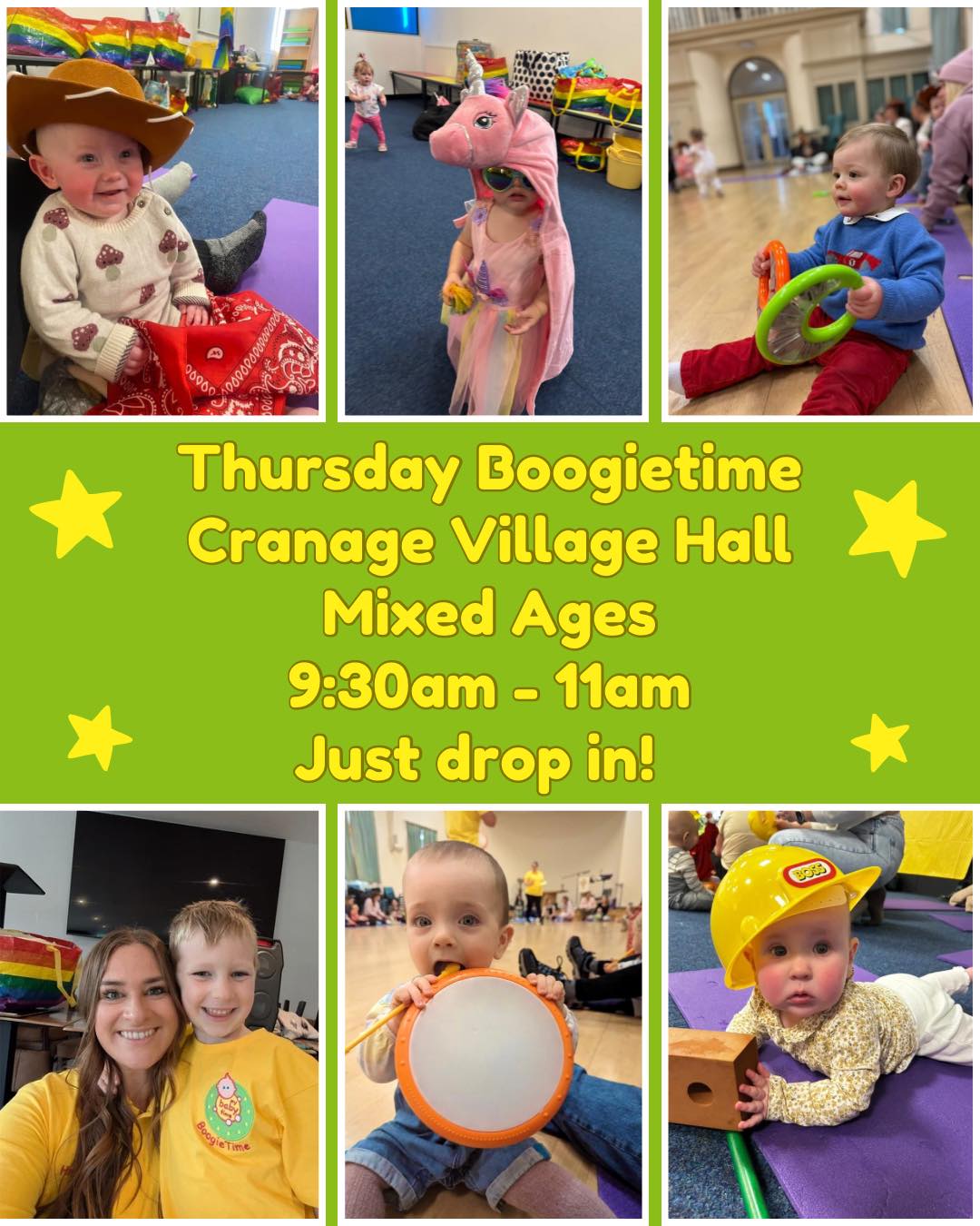 Join us at Cranage Village Hall tomorrow (4th September) with a Boogietime session!
Session is 9:30am - 11am for all ages.
Refreshments and sweet treats are served at the start of the session.
£7.50 and additional siblings are an extra £1
Just drop in and pay (cash or card) on the door!
We will see you tomorrow!
#holmeschapel #sandbach #cheshiremums #cheshirelife #cranage #MyBabyTime #boogietime #middlewich #goostreybusiness #knutsford #goostrey #babyclasses #childrensactivities #childrensclasses